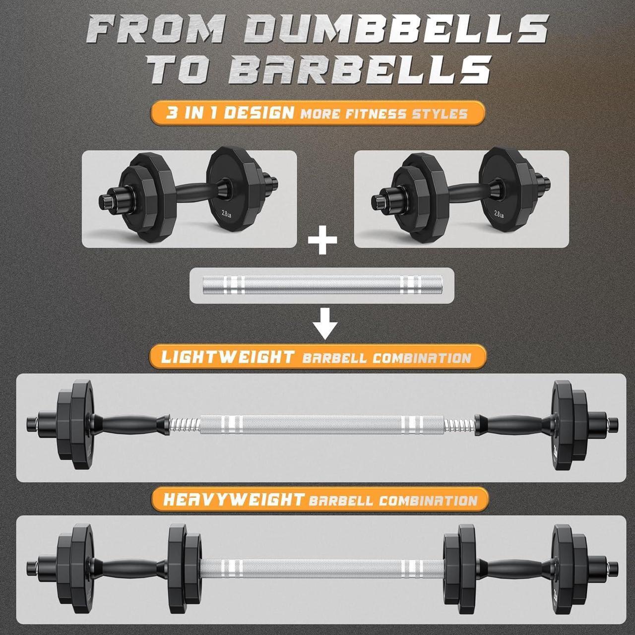 Alt view image 4 of 7 - Weights Dumbbells Set, Adjustable Dumbbell Sets 22Lbs 44Lbs 66Lbs 88Lbs with Solid Steel, Barbell Free Weight Set with Connector Workout Home Gym Equipment for Men Women Strength Training Shaping