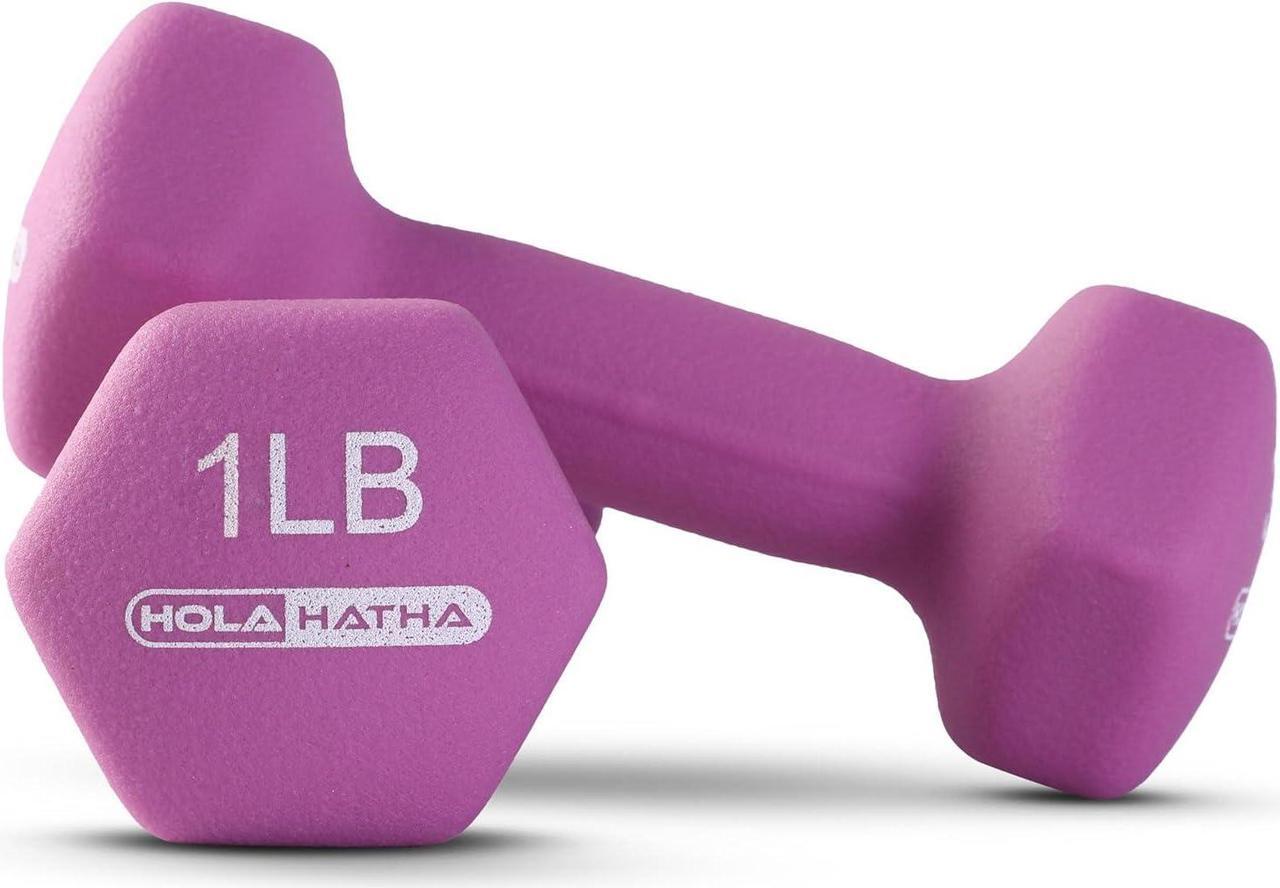 Alt view image 2 of 7 - HolaHatha 2, 3, 5, 8, and 10 Pound Neoprene Dumbbell Free Hand Weight Set with Rack, Ideal for Home Exercises to Gain Tone and Definition, Pastel