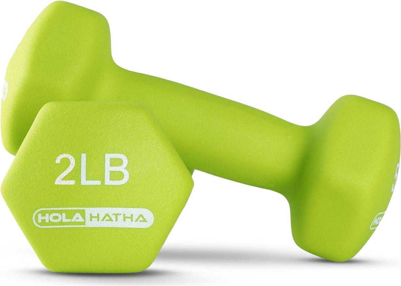 Alt view image 4 of 7 - HolaHatha 2, 3, 5, 8, and 10 Pound Neoprene Dumbbell Free Hand Weight Set with Rack, Ideal for Home Exercises to Gain Tone and Definition, Pastel