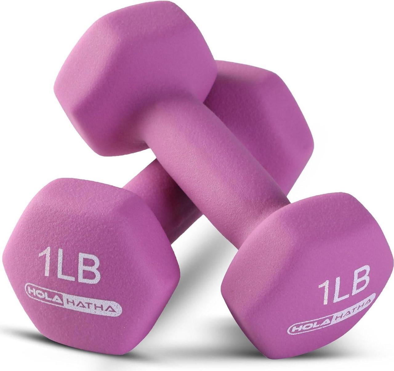 Alt view image 3 of 7 - HolaHatha 2, 3, 5, 8, and 10 Pound Neoprene Dumbbell Free Hand Weight Set with Rack, Ideal for Home Exercises to Gain Tone and Definition, Pastel