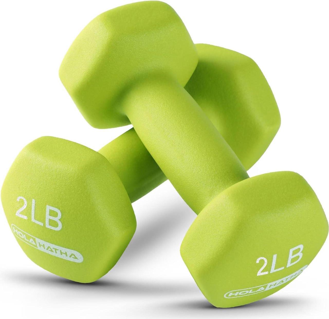 Alt view image 5 of 7 - HolaHatha 2, 3, 5, 8, and 10 Pound Neoprene Dumbbell Free Hand Weight Set with Rack, Ideal for Home Exercises to Gain Tone and Definition, Pastel