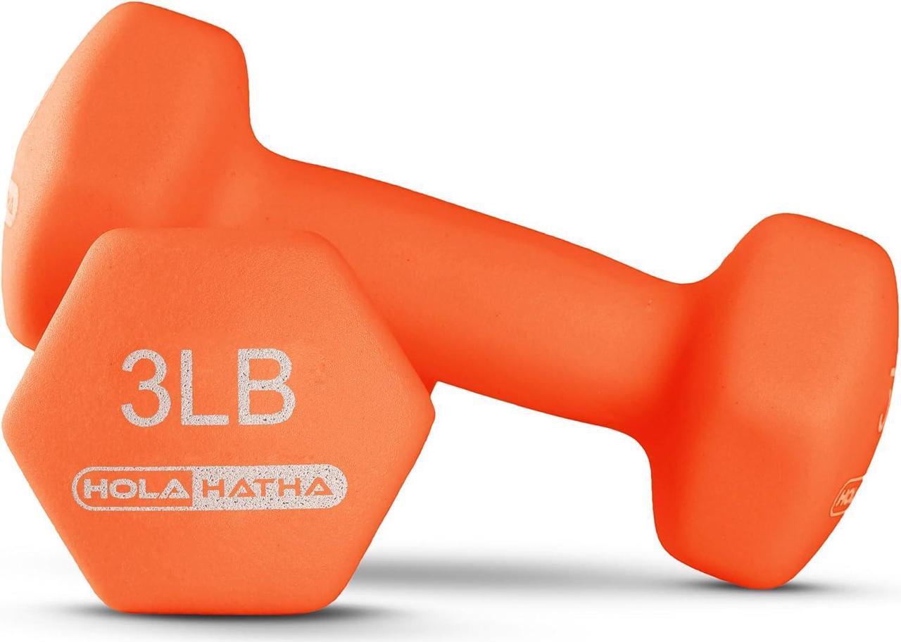 Alt view image 6 of 7 - HolaHatha 2, 3, 5, 8, and 10 Pound Neoprene Dumbbell Free Hand Weight Set with Rack, Ideal for Home Exercises to Gain Tone and Definition, Pastel