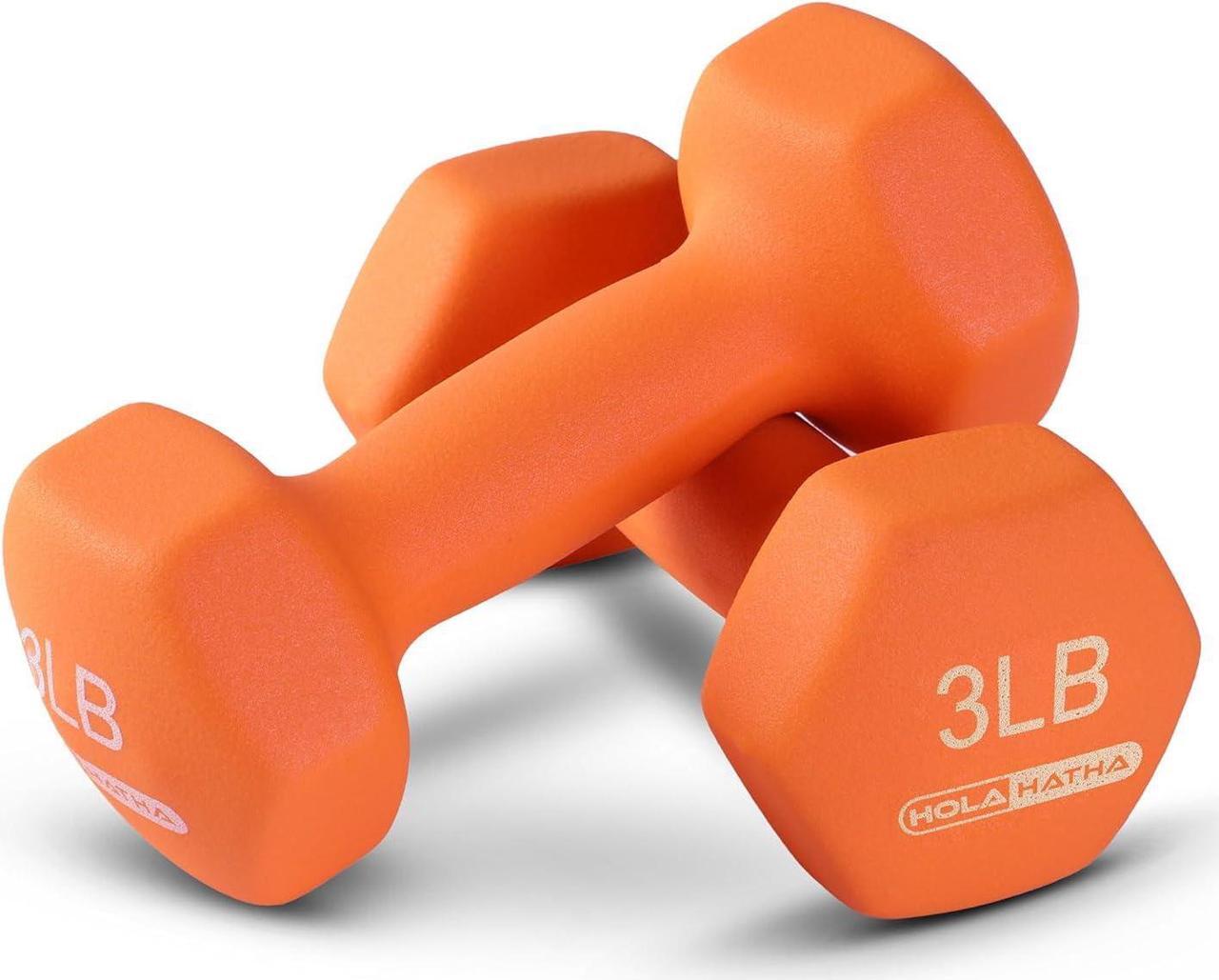 Alt view image 7 of 7 - HolaHatha 2, 3, 5, 8, and 10 Pound Neoprene Dumbbell Free Hand Weight Set with Rack, Ideal for Home Exercises to Gain Tone and Definition, Pastel