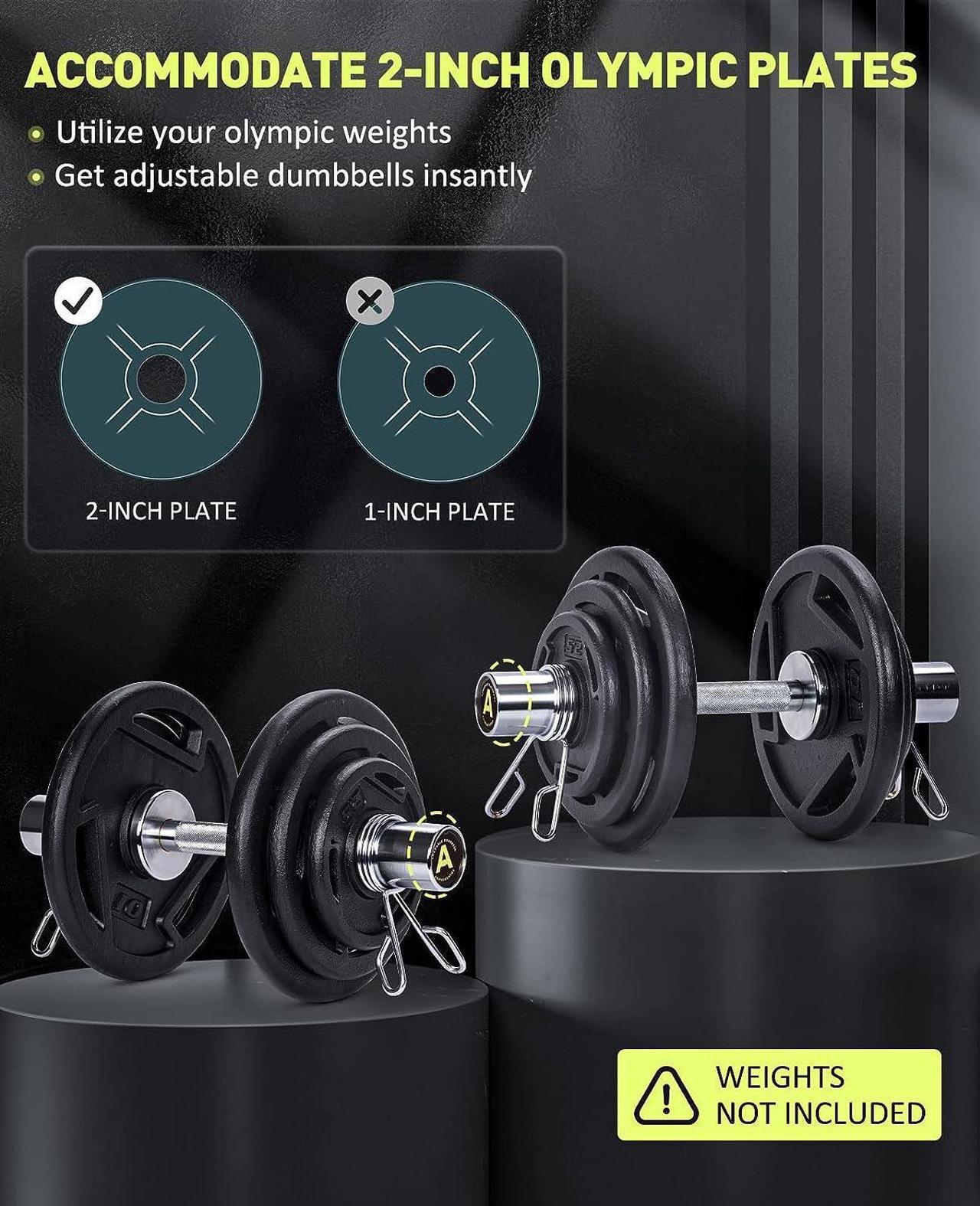 Alt view image 3 of 7 - Pair of 16" Olympic Dumbbell Handles Loadable Dumbbell Bars for 2-inch Olympic Weight Plates Ideal for Home Gym Strength Training, 2 Pair of Spring Collars Included