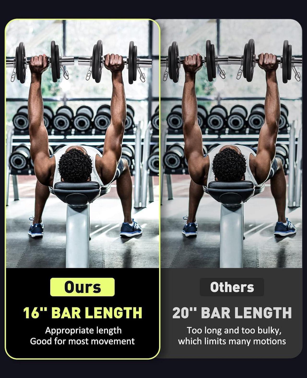 Alt view image 5 of 7 - Pair of 16" Olympic Dumbbell Handles Loadable Dumbbell Bars for 2-inch Olympic Weight Plates Ideal for Home Gym Strength Training, 2 Pair of Spring Collars Included