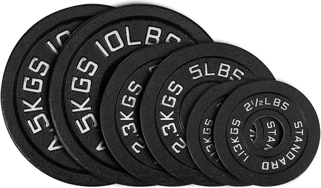 Main image of Cast Iron 2-Inch Olympic Weight Plates Set for Strength Training, Weightlifting and Crossfit in Home & Gym, Barbell Free Weight Plate Set