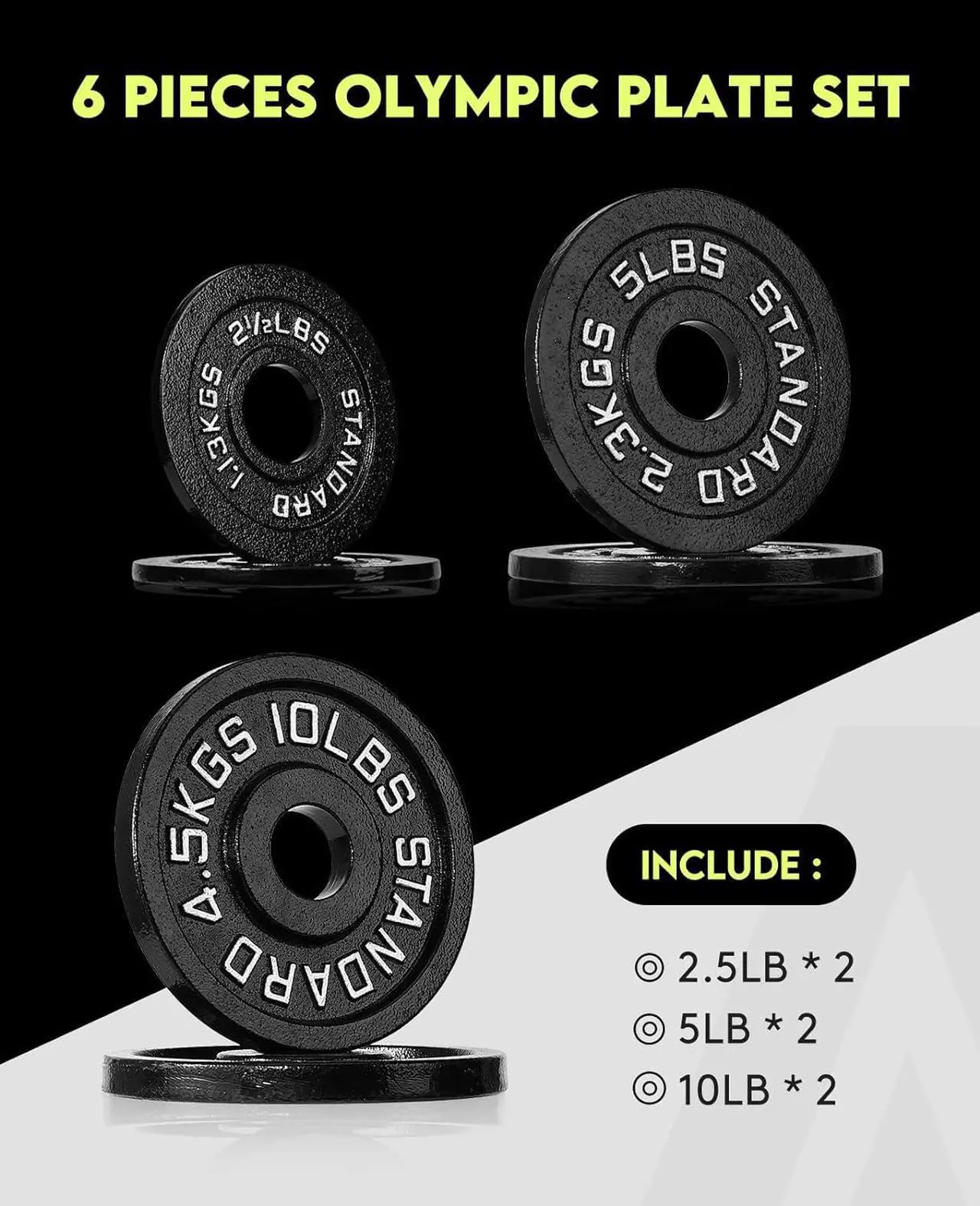 Alt view image 2 of 7 - Cast Iron 2-Inch Olympic Weight Plates Set for Strength Training, Weightlifting and Crossfit in Home & Gym, Barbell Free Weight Plate Set