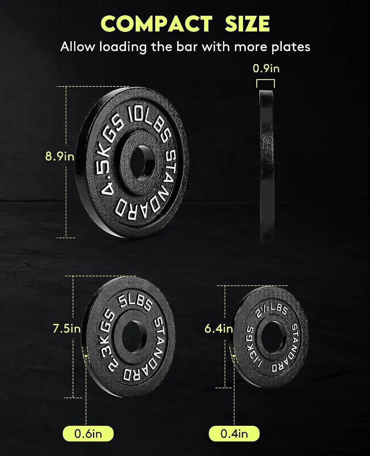 Alt view image 3 of 7 - Cast Iron 2-Inch Olympic Weight Plates Set for Strength Training, Weightlifting and Crossfit in Home & Gym, Barbell Free Weight Plate Set