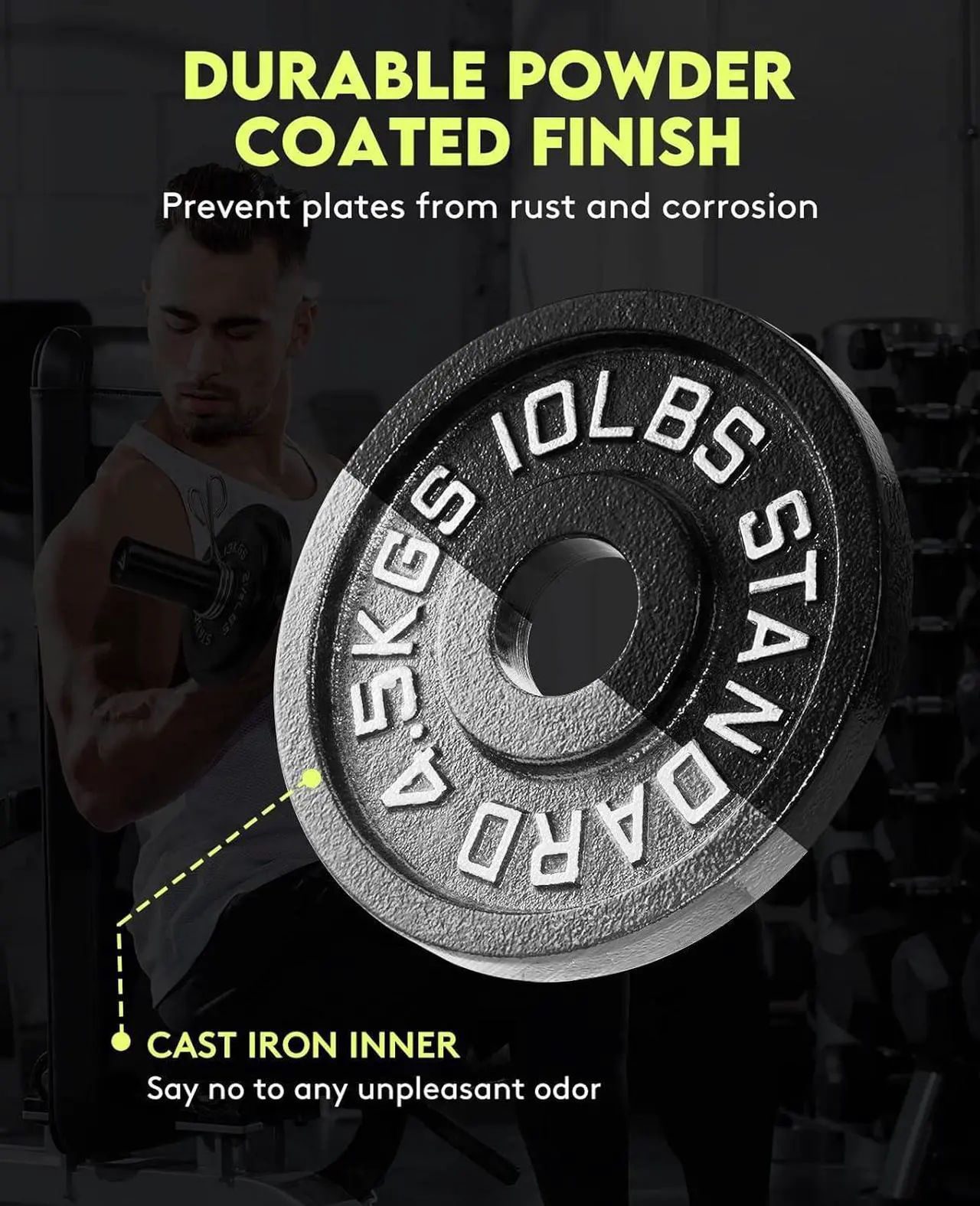 Alt view image 4 of 7 - Cast Iron 2-Inch Olympic Weight Plates Set for Strength Training, Weightlifting and Crossfit in Home & Gym, Barbell Free Weight Plate Set