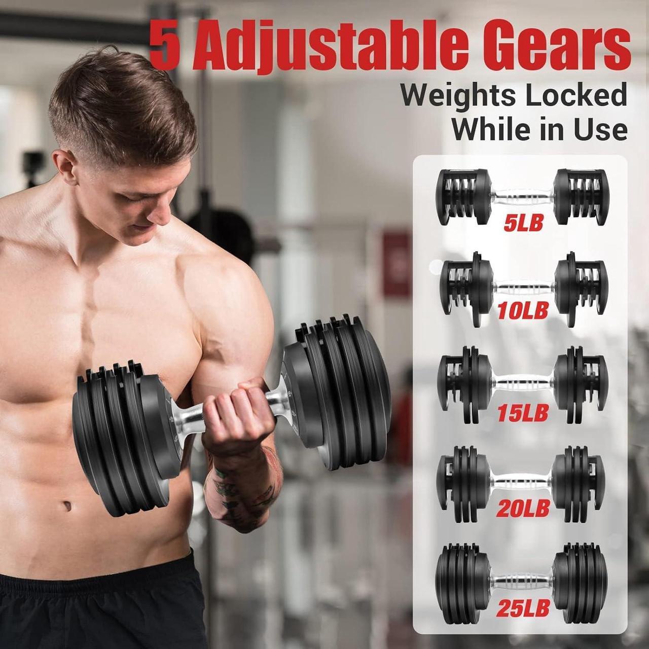 Alt view image 2 of 7 - Adjustable Dumbbell Set, 25lb/55lb Free Weight Set Pair Fast Adjust Dumbbell Weight for Exercises,Dumbbells for Men and Women Home Gym Workout Equipment