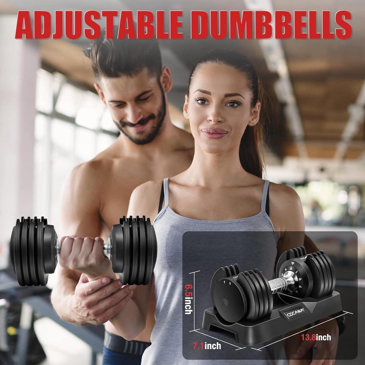 Alt view image 6 of 7 - Adjustable Dumbbell Set, 25lb/55lb Free Weight Set Pair Fast Adjust Dumbbell Weight for Exercises,Dumbbells for Men and Women Home Gym Workout Equipment