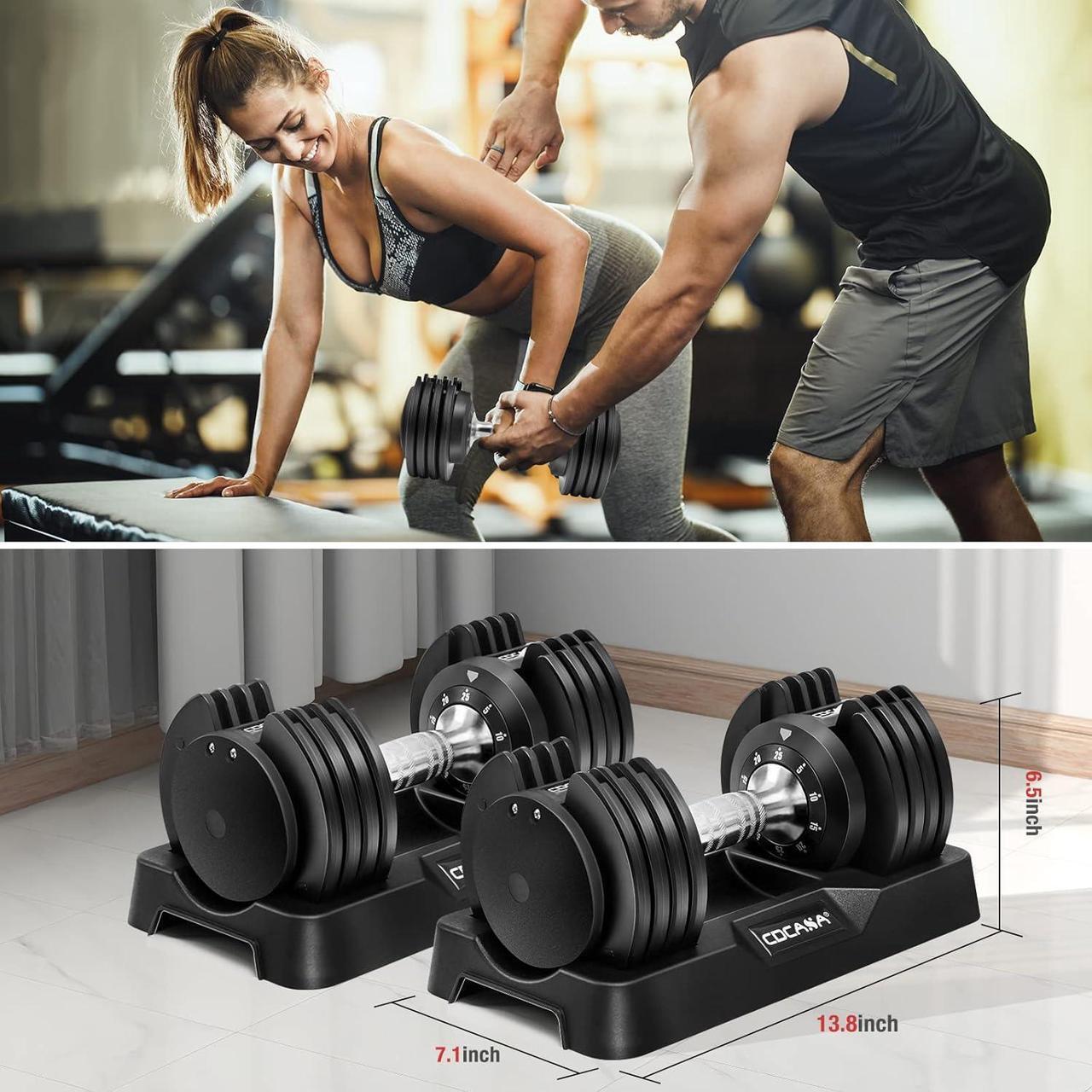 Alt view image 7 of 7 - Adjustable Dumbbell Set, 25lb/55lb Free Weight Set Pair Fast Adjust Dumbbell Weight for Exercises,Dumbbells for Men and Women Home Gym Workout Equipment