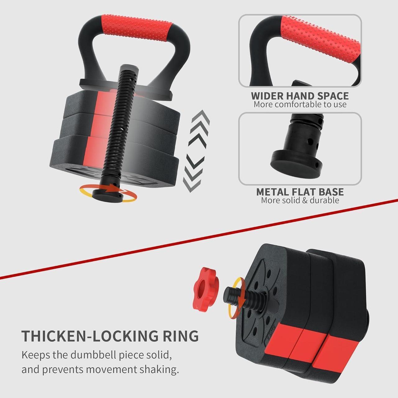 Alt view image 3 of 7 - VIVITORY Dumbbell Sets Adjustable Weights, Free Weights Dumbbells Set with Connector, Non-Rolling Adjustable Dumbbell Set, Barbell Weights Set for Home Gym, Hexagon, Cement Mixture