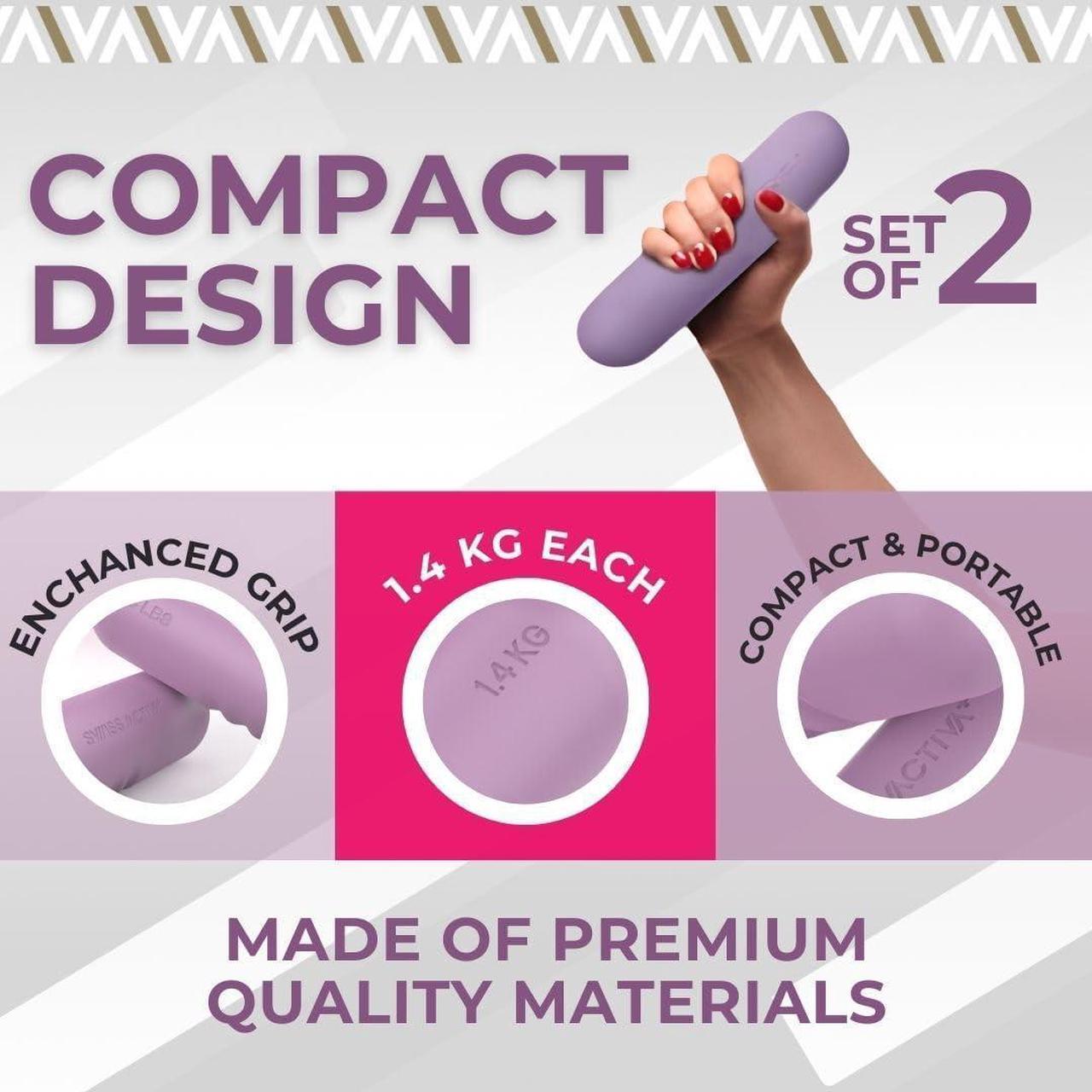 Alt view image 3 of 7 - Swiss Activa+ Premium 3 lb Weights for Women Set of 2 - Durable Silicone and Pure Iron Dumbbells for Women at Home -Hand Weights Set for Women - Pilates Weights - Ideal Hand Weights for Walking