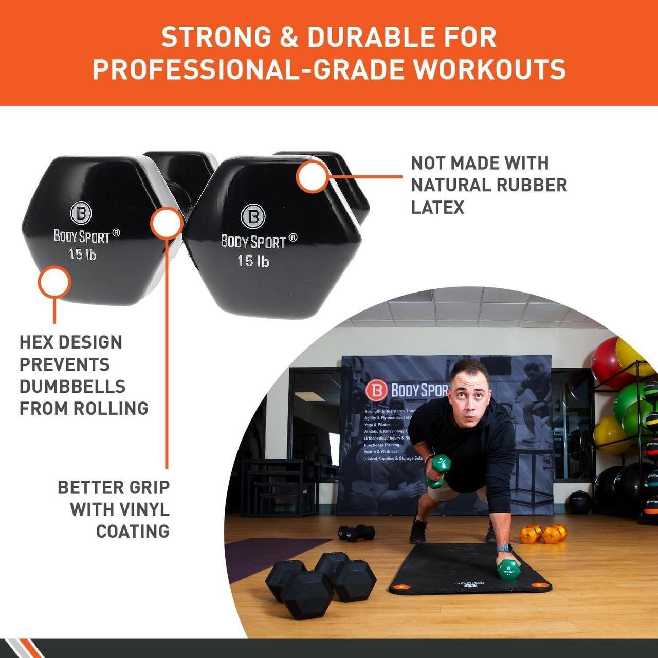 Alt view image 2 of 7 - Body Sport Vinyl Dumbbell Hand Weight  Dumbbells for Exercises  Strength Training Equipment  Neoprene Dumbbells  Home Gym Accessories  Weight Training  Pair