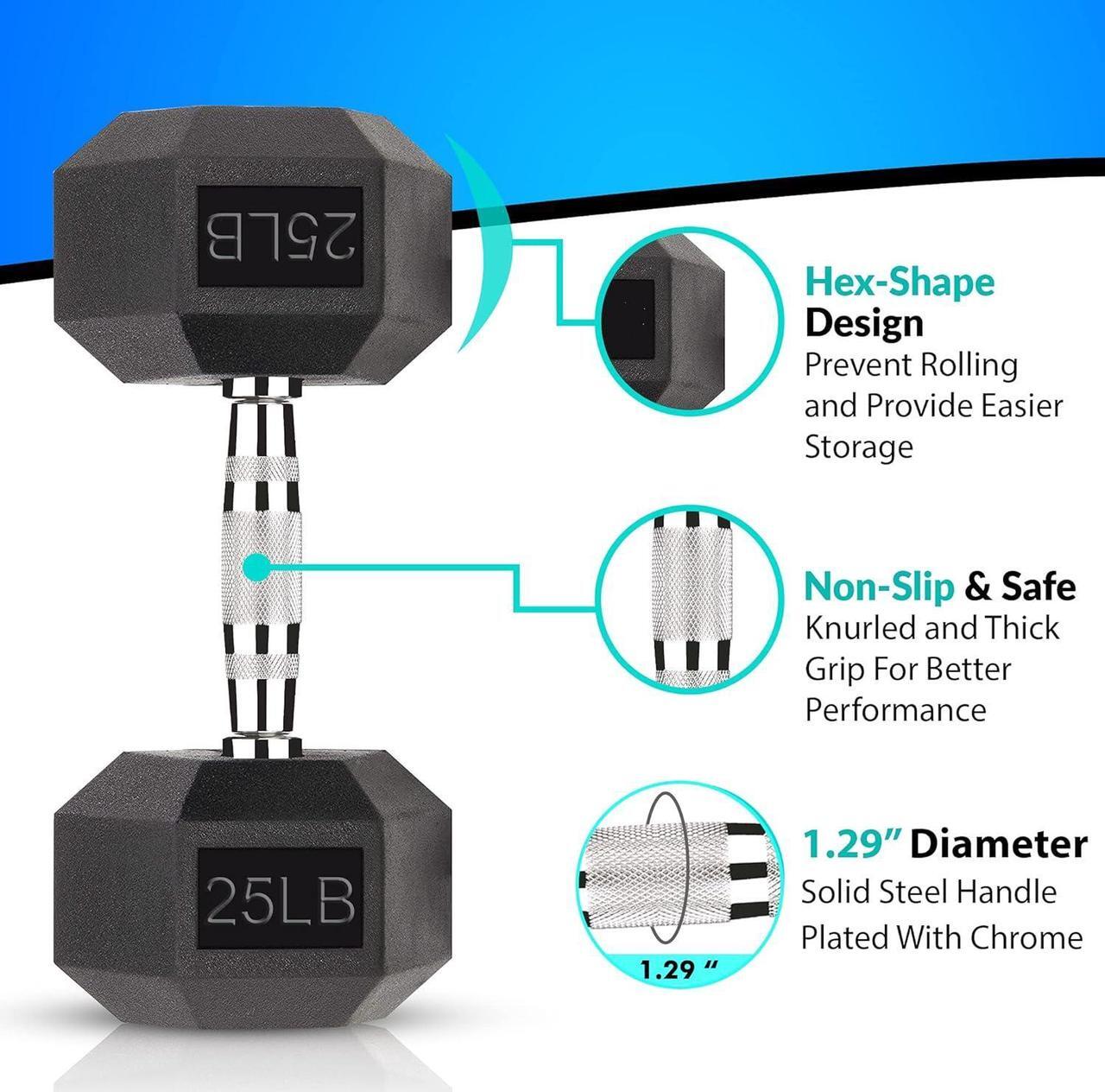 Alt view image 2 of 7 - 25 LB Hex Dumbbell Exercise & Fitness Weights Dumbbells for Women & Men 25 Pound Free Weight