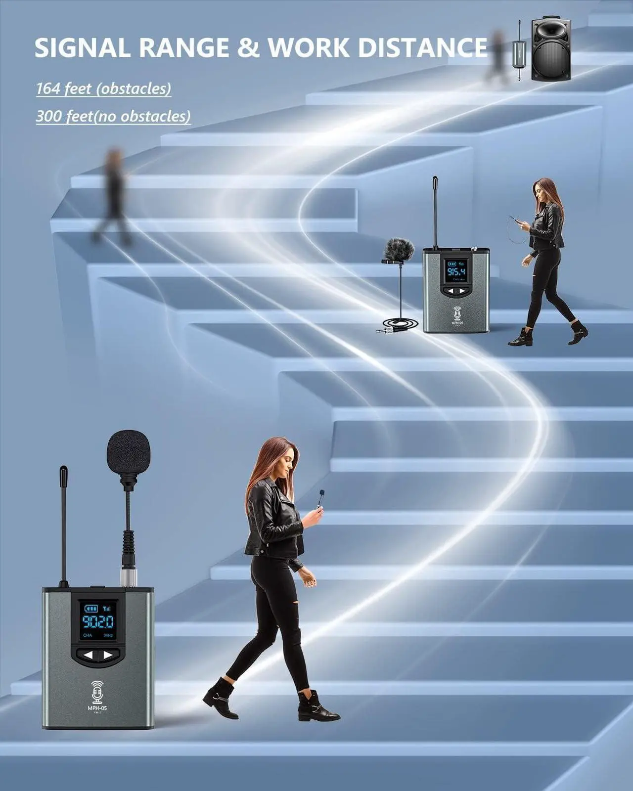 Alt view image 5 of 7 - Wireless Microphone System Dual Transmitters Receiver Lavalier/Headset Mic Set Rechargeable Bodypack for PA Speaker, Camera, Video Recording, Teaching, Church, Interview