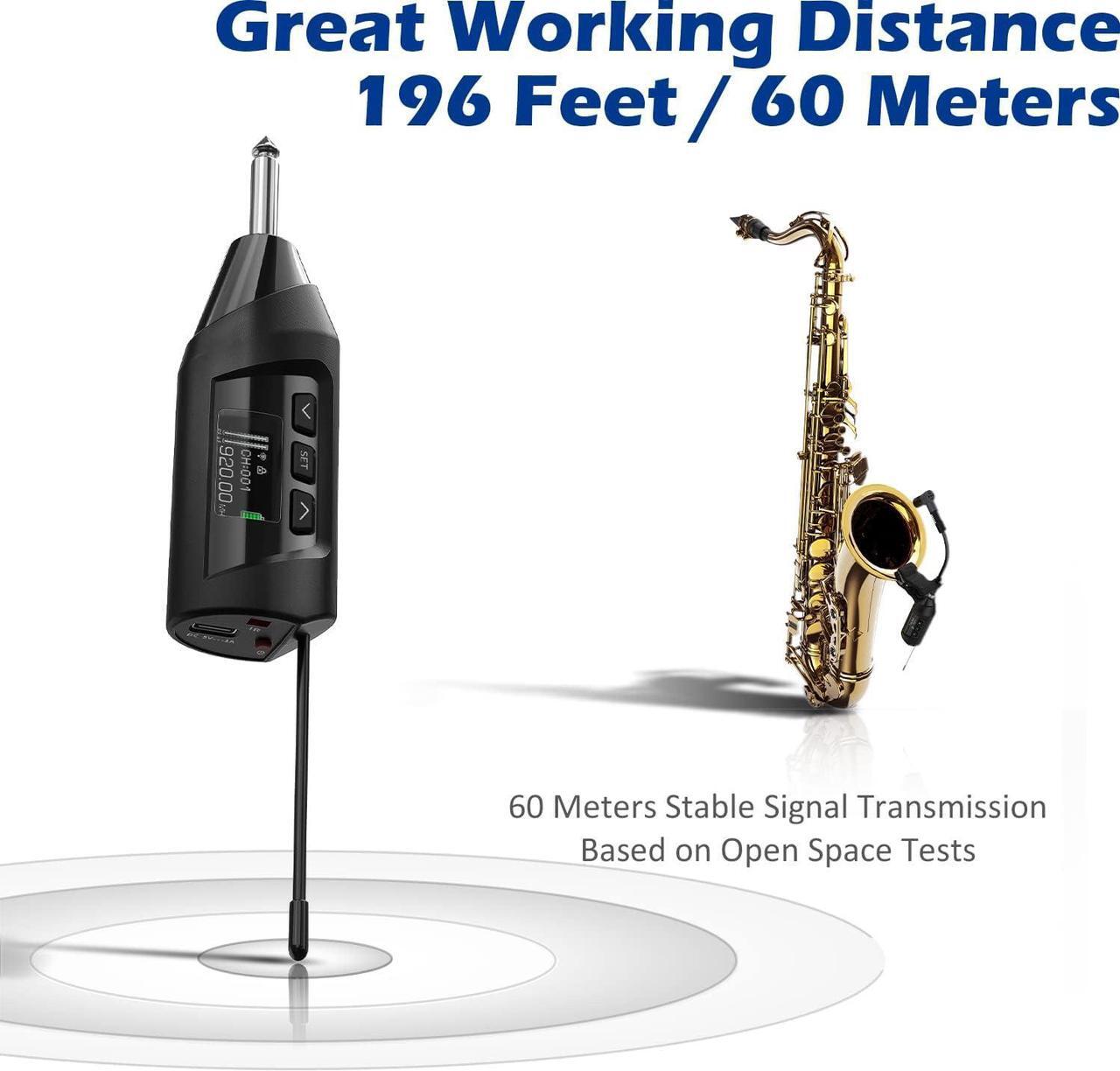 Alt view image 2 of 7 - Wireless Saxophone Microphone System, Clip-On Instrument Microphone for Sax and Trumpet, Preset EQ & Echo Level 196 Ft Transmission Rechargeable Compact Transmitter and Receiver 4.5 Hours