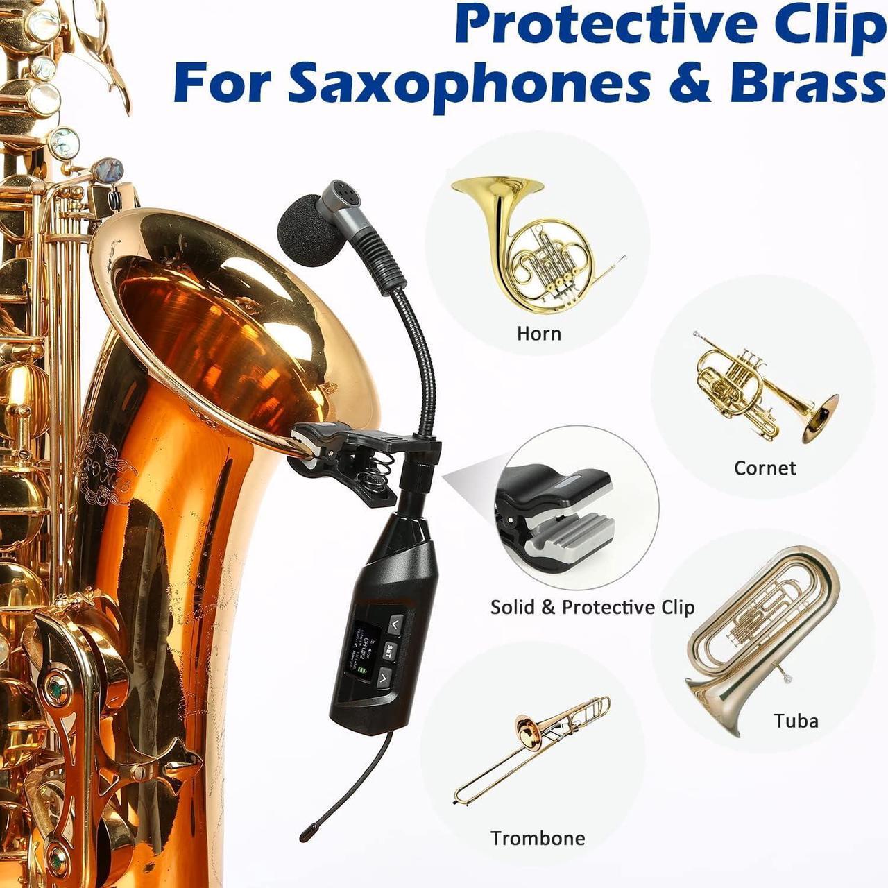 Alt view image 3 of 7 - Wireless Saxophone Microphone System, Clip-On Instrument Microphone for Sax and Trumpet, Preset EQ & Echo Level 196 Ft Transmission Rechargeable Compact Transmitter and Receiver 4.5 Hours