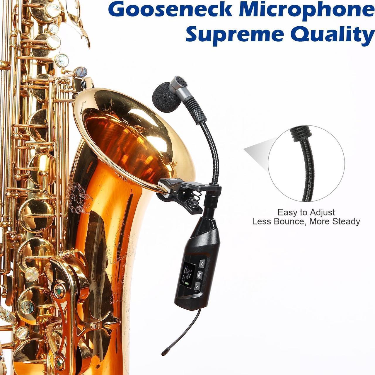 Alt view image 4 of 7 - Wireless Saxophone Microphone System, Clip-On Instrument Microphone for Sax and Trumpet, Preset EQ & Echo Level 196 Ft Transmission Rechargeable Compact Transmitter and Receiver 4.5 Hours