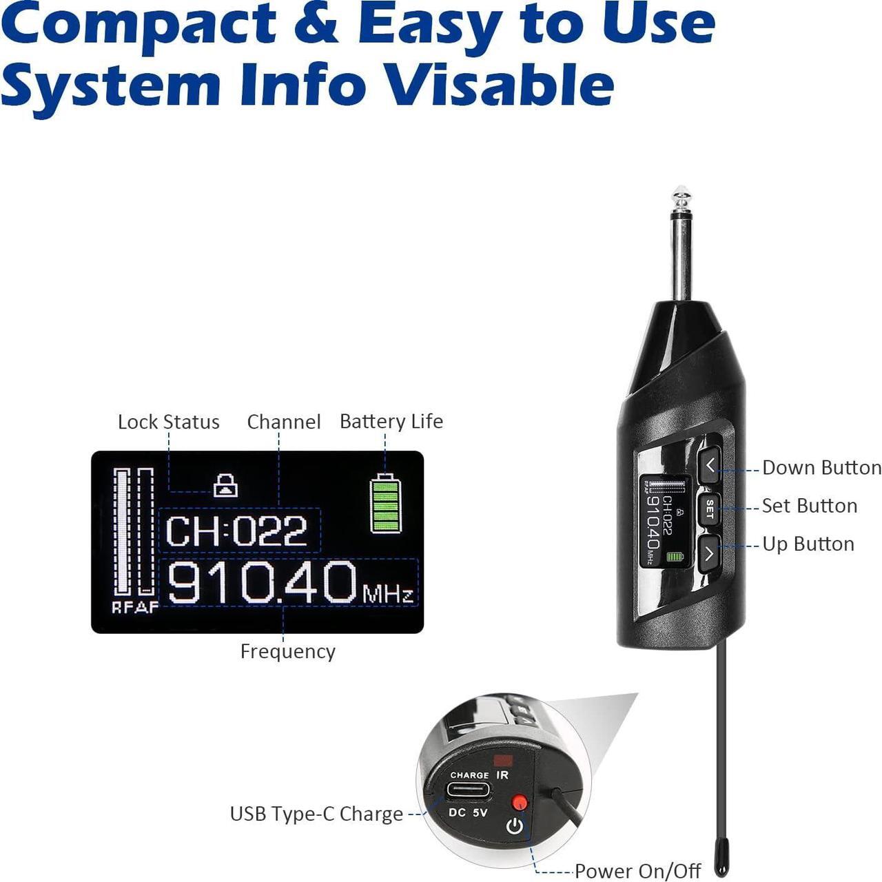 Alt view image 7 of 7 - Wireless Saxophone Microphone System, Clip-On Instrument Microphone for Sax and Trumpet, Preset EQ & Echo Level 196 Ft Transmission Rechargeable Compact Transmitter and Receiver 4.5 Hours