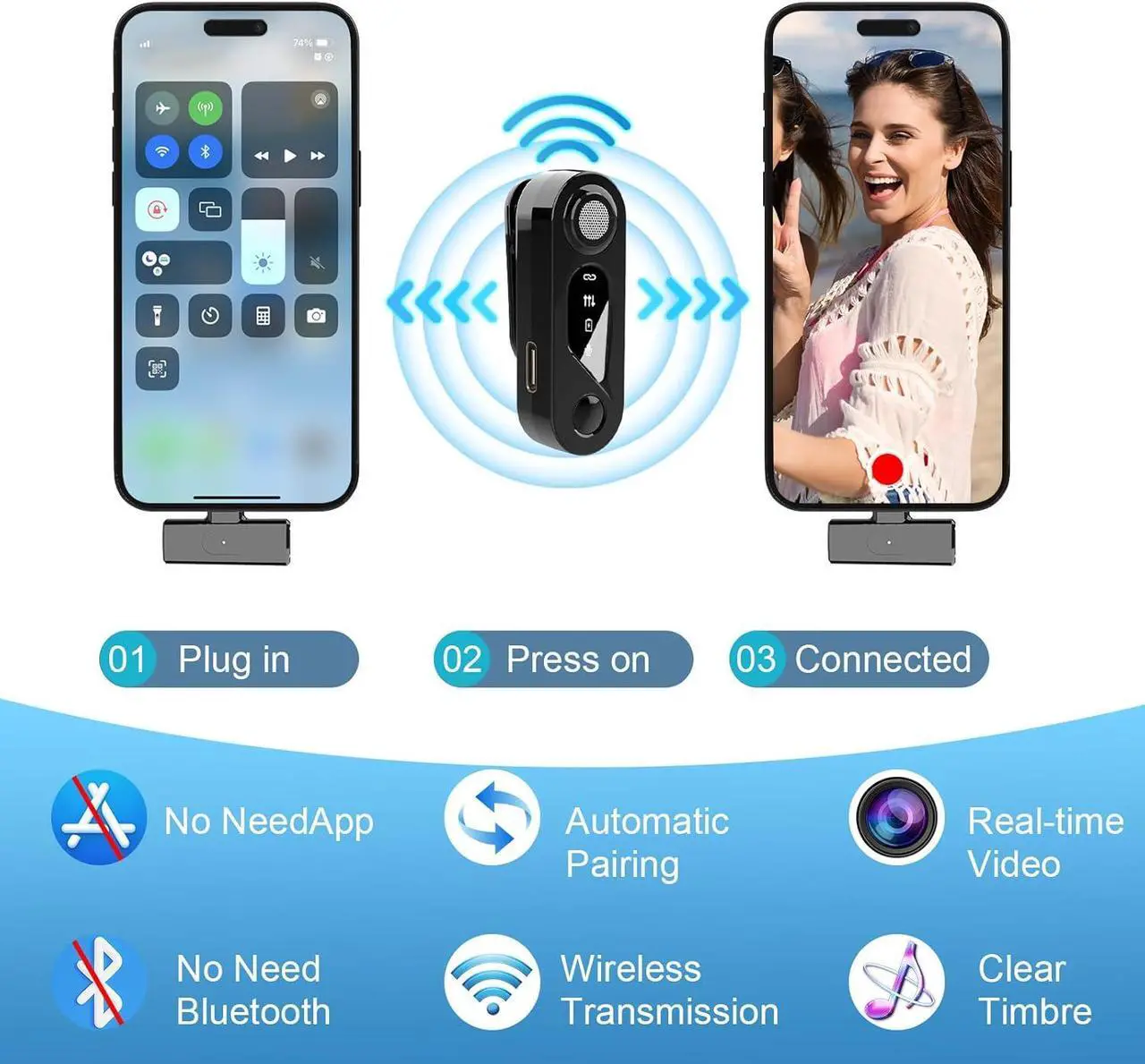 Alt view image 5 of 7 - Wireless Lavalier Microphone with Charging Case: 2 PACK Mini Microphone for iPhone iPad Android - Plug-Play Clip on Lapel Microphone Wireless, Noise Reduction Mic for Video Recording, Interview