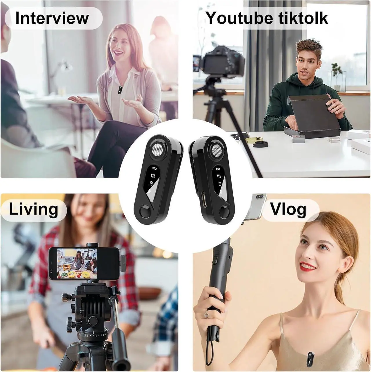 Alt view image 6 of 7 - Wireless Lavalier Microphone with Charging Case: 2 PACK Mini Microphone for iPhone iPad Android - Plug-Play Clip on Lapel Microphone Wireless, Noise Reduction Mic for Video Recording, Interview