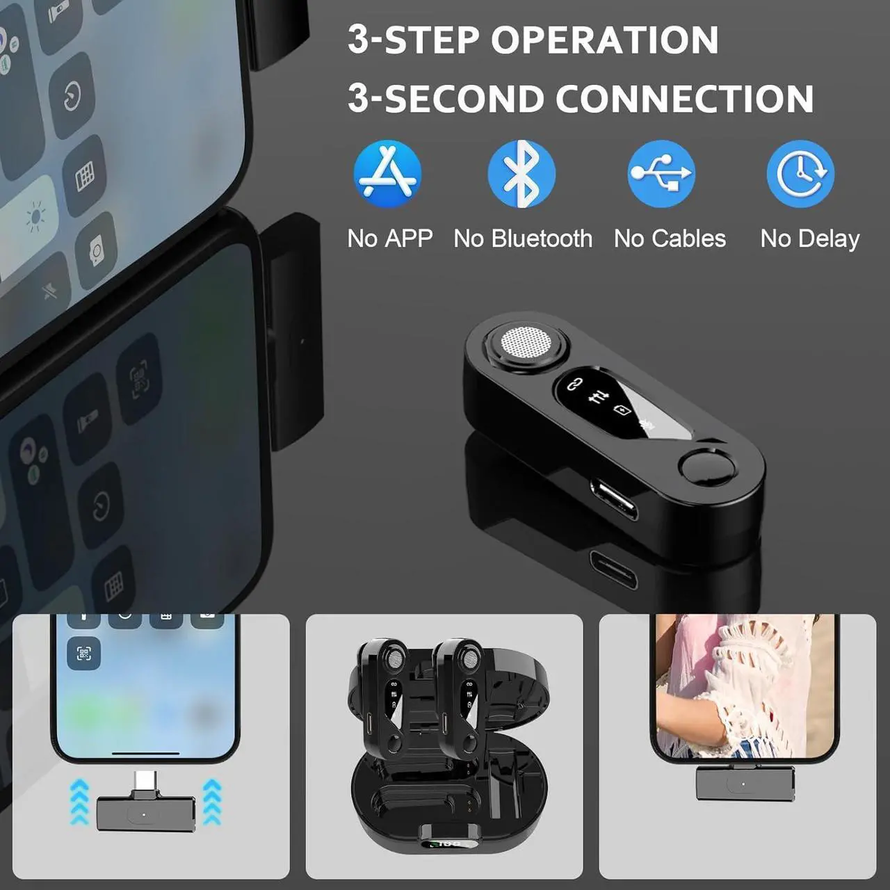 Alt view image 7 of 7 - Wireless Lavalier Microphone with Charging Case: 2 PACK Mini Microphone for iPhone iPad Android - Plug-Play Clip on Lapel Microphone Wireless, Noise Reduction Mic for Video Recording, Interview