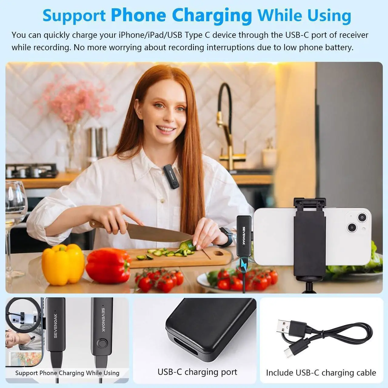 Alt view image 4 of 7 - Sevenoak Wireless Lavalier Microphone for iPhone 2.4GHz YouTube Microphone Wireless with Noise Cancellation Bulit in Microphone Plug&Play for Live Stream/Vlogging/YouTube(SKM-W10-D1)