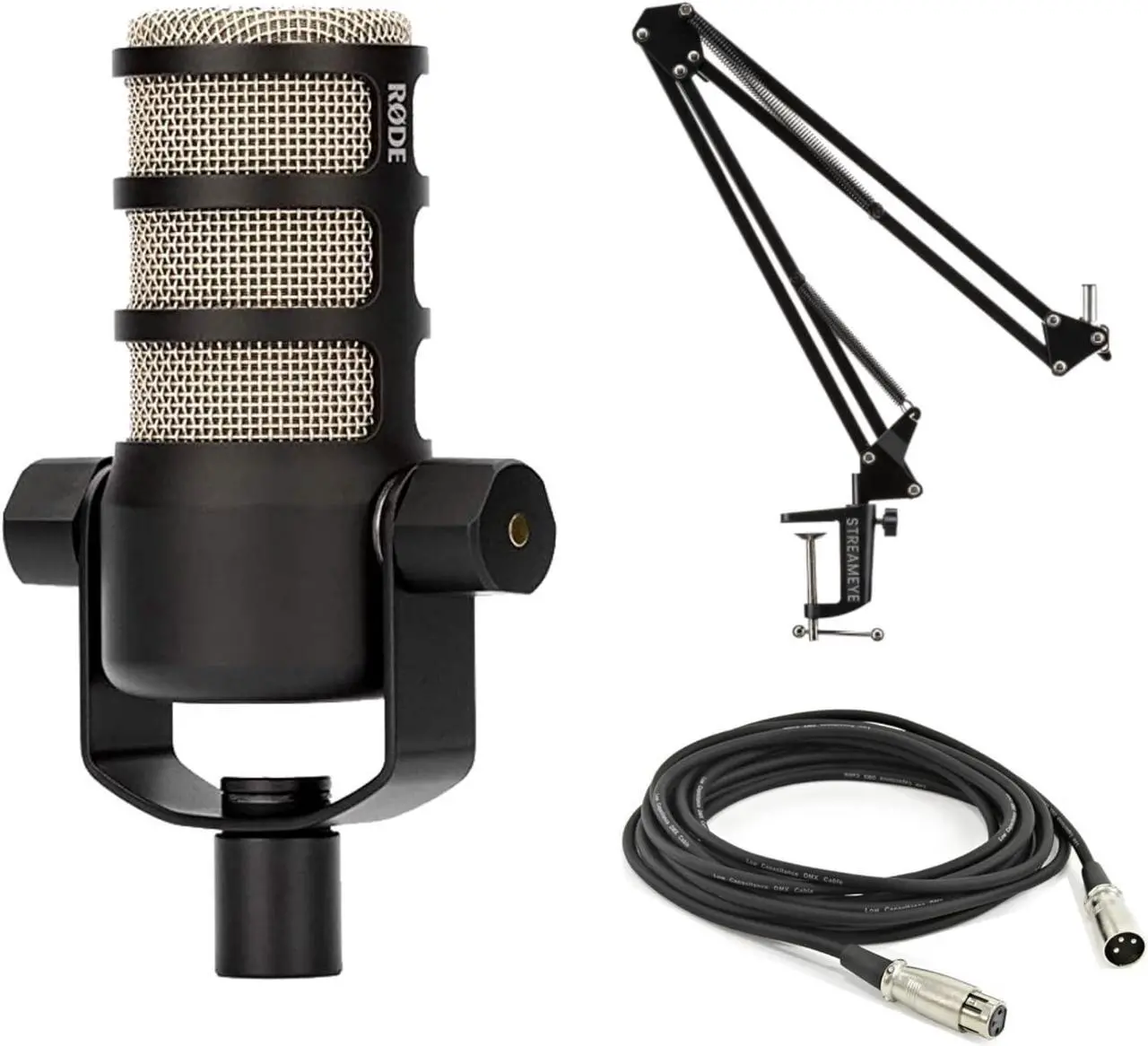 Main image of Rode PodMic Dynamic Podcast Microphone with StreamEye BOOMARM Mic Arm, XLR Cable and StreamEye Polishing Cloth