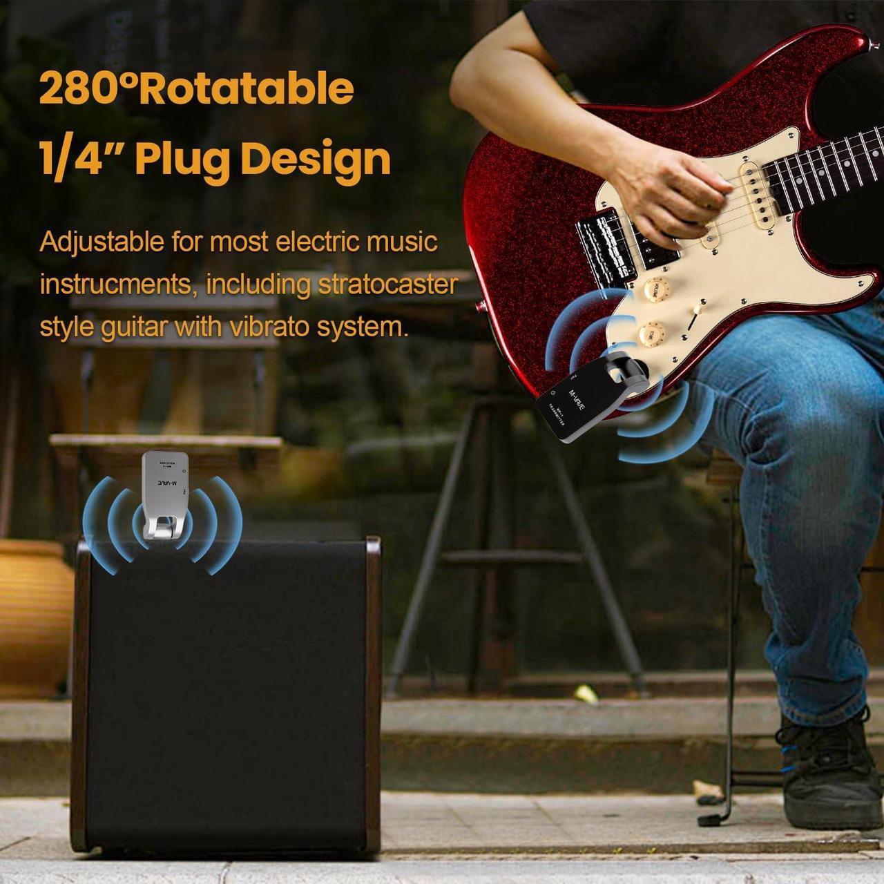 Alt view image 3 of 7 - 2.4GHz Wireless Guitar System 2.4GHz Wireless Guitar Transmitter Receiver 4 Channels Rechargeable Audio Wireless Transmitter for Electric Guitar Bass