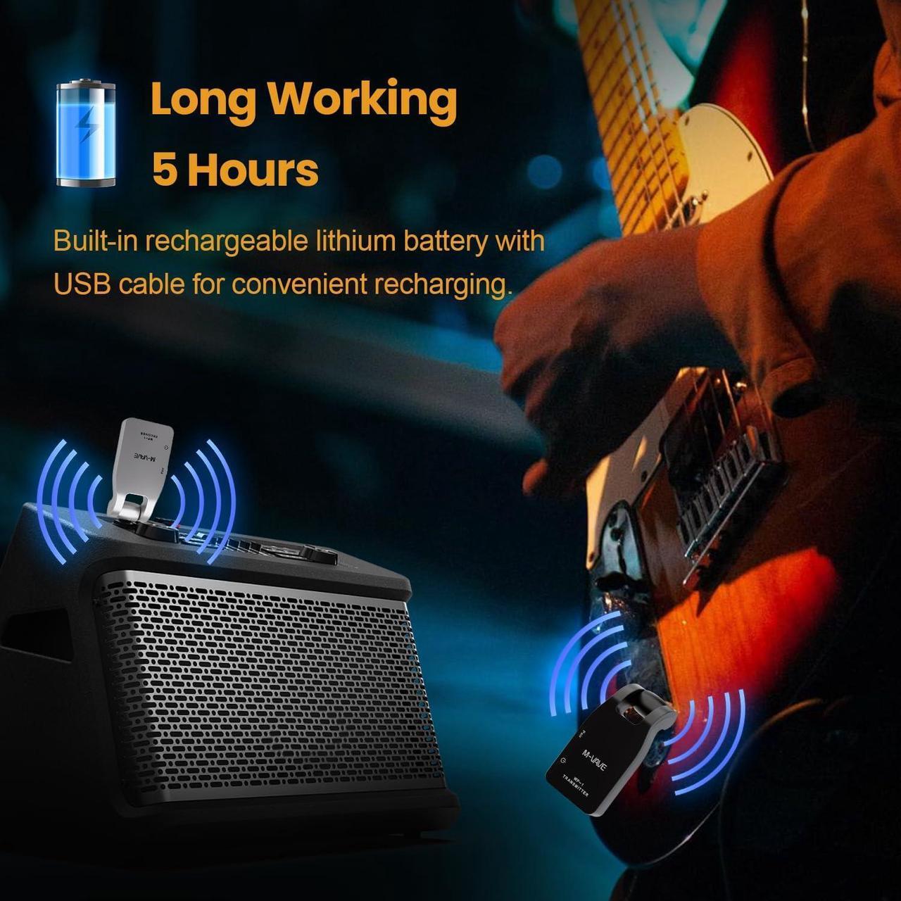 Alt view image 5 of 7 - 2.4GHz Wireless Guitar System 2.4GHz Wireless Guitar Transmitter Receiver 4 Channels Rechargeable Audio Wireless Transmitter for Electric Guitar Bass