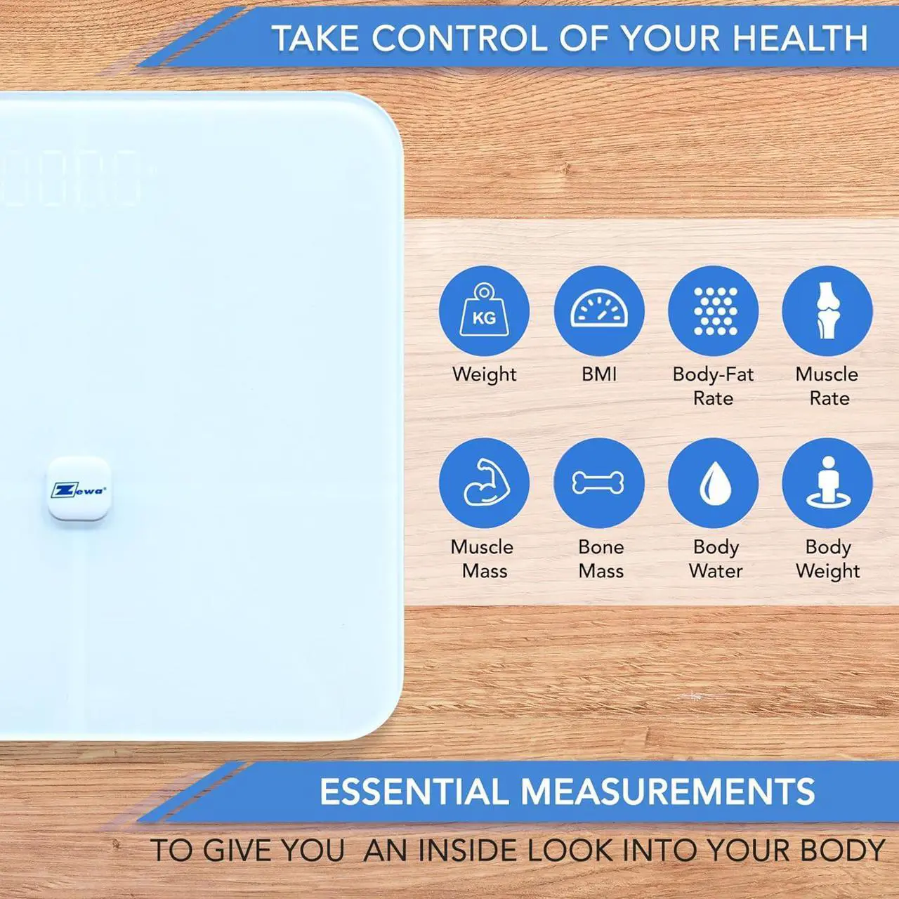Alt view image 3 of 7 - Zewa Digital Scale and Body Composition Analyzer with Bluetooth 4.0 / BLE
