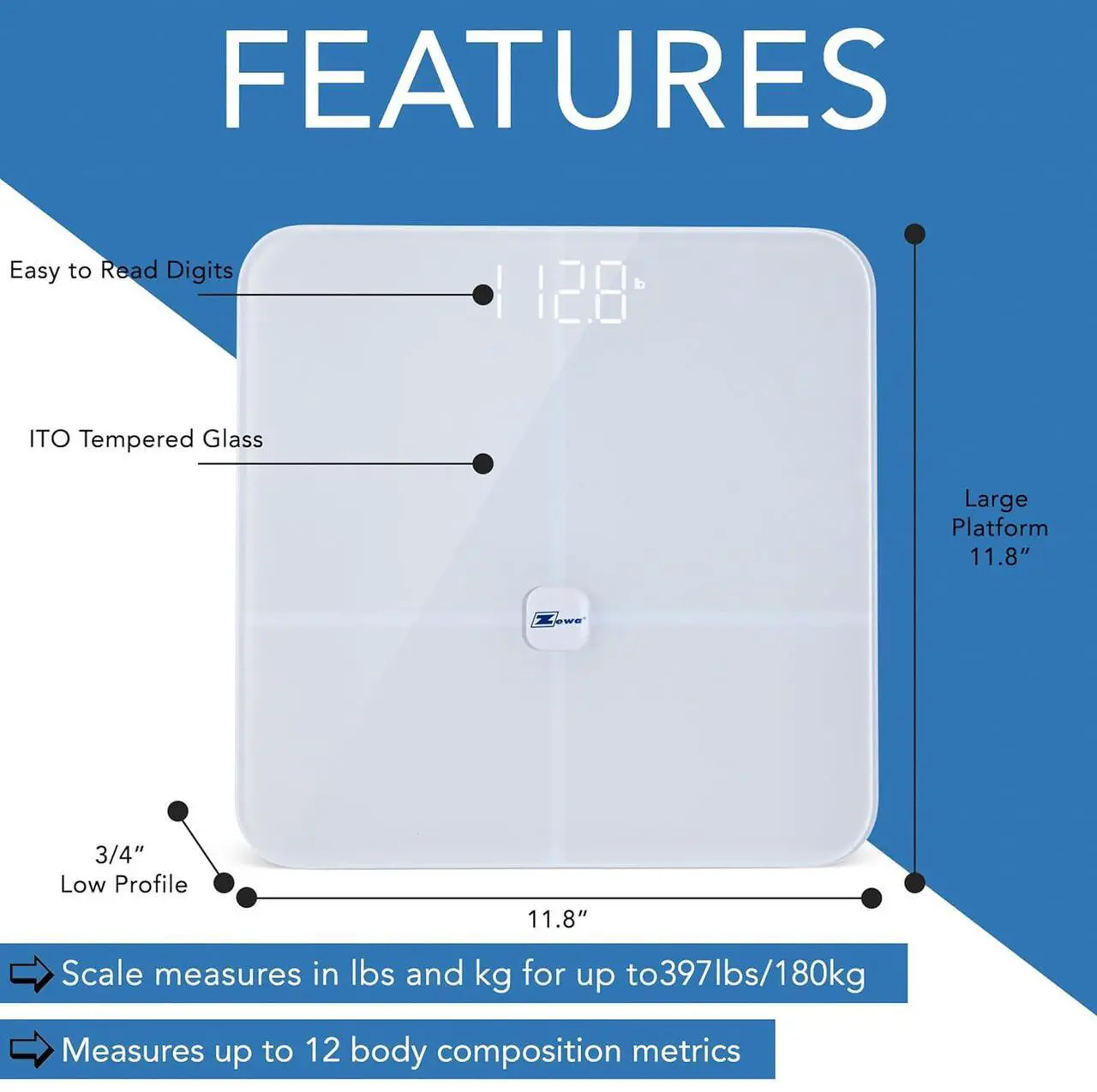 Alt view image 4 of 7 - Zewa Digital Scale and Body Composition Analyzer with Bluetooth 4.0 / BLE
