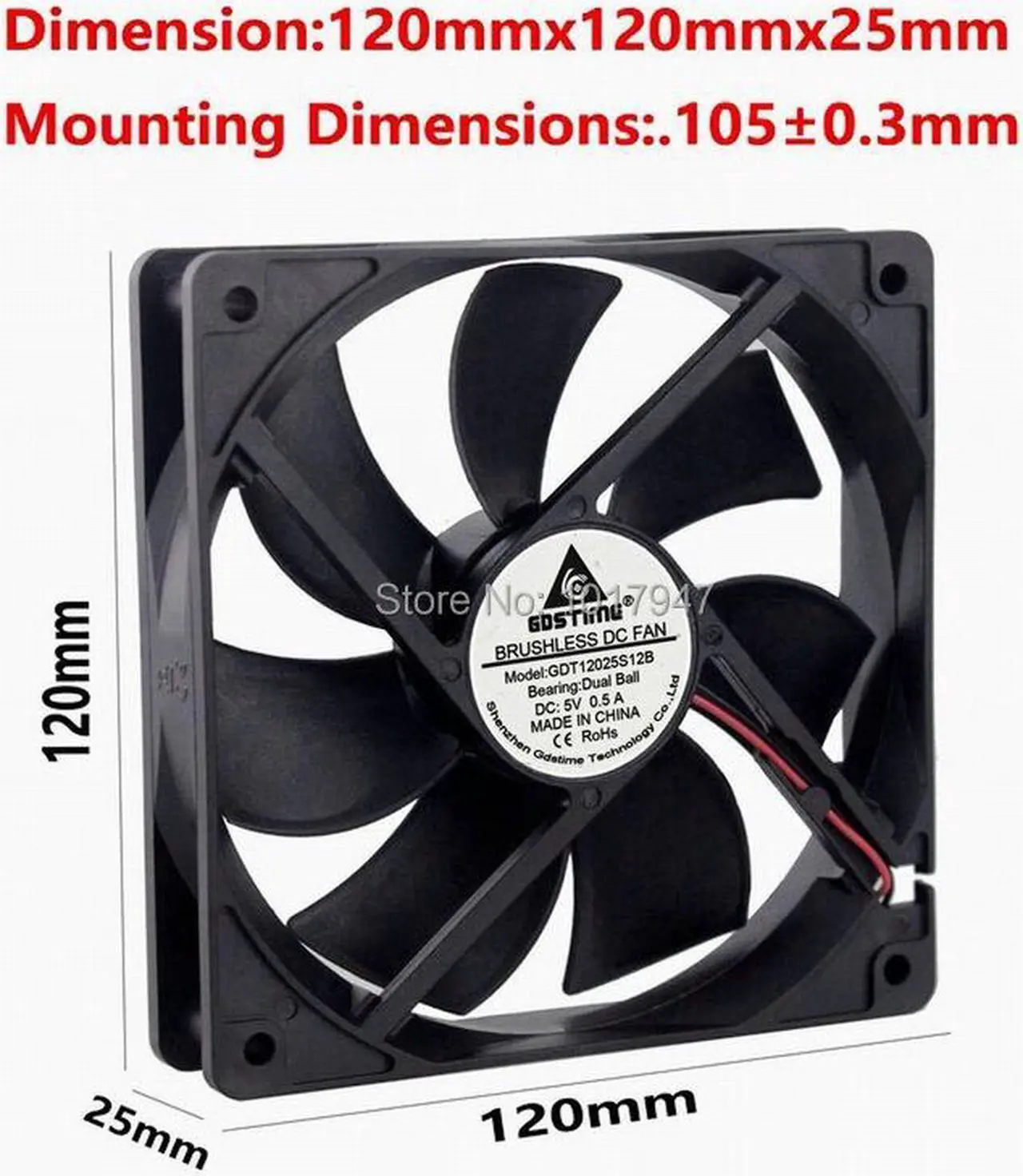 Alt view image 2 of 6 - 20 Pieces LOT Dual Ball Bearing 0.5A 5V USB 120mm x 120mm x 25mm 12cm DC Industrial Exhaust ooling Fan