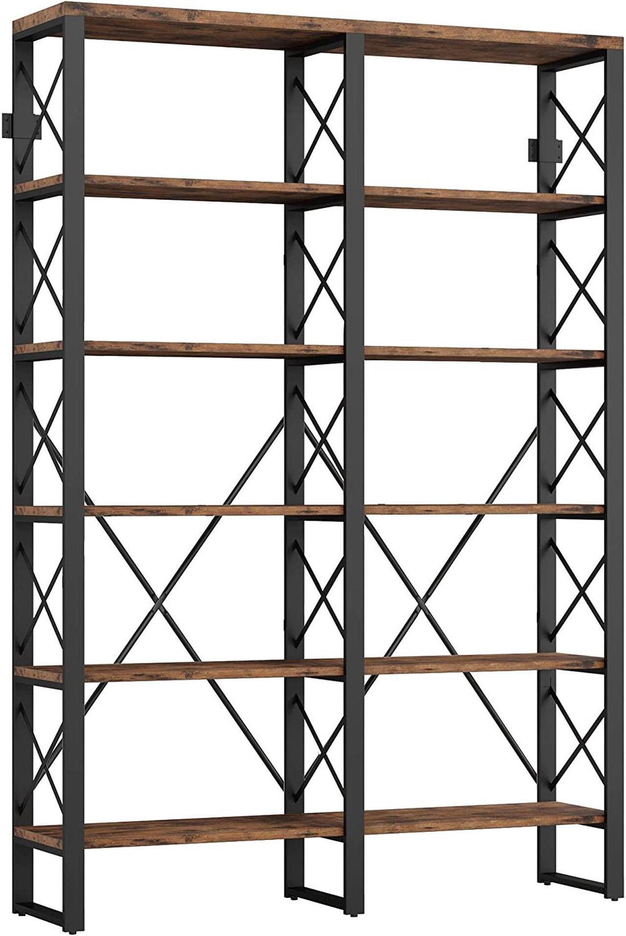 Main image of IRONCK Bookshelf Double Wide 6-Tier 76" H, Open Large Bookcase, Industrial Style Shelves, Wood and Metal Bookshelves for Home Office, Easy Assembly
