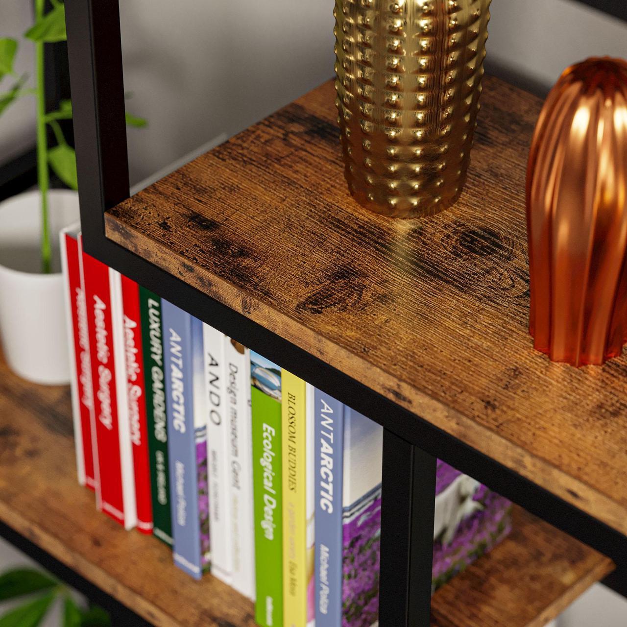 Alt view image 2 of 7 - IRONCK Bookshelves and Bookcases 6-Shelf Etagere Bookcase, Industrial Open Display Shelves Geometric Bookcase with Sturdy Metal Frame