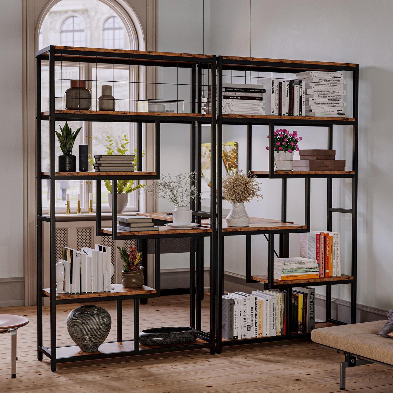 Alt view image 6 of 7 - IRONCK Bookshelves and Bookcases 6-Shelf Etagere Bookcase, Industrial Open Display Shelves Geometric Bookcase with Sturdy Metal Frame