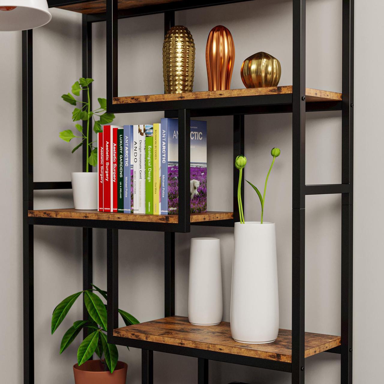Alt view image 3 of 7 - IRONCK Bookshelves and Bookcases 6-Shelf Etagere Bookcase, Industrial Open Display Shelves Geometric Bookcase with Sturdy Metal Frame