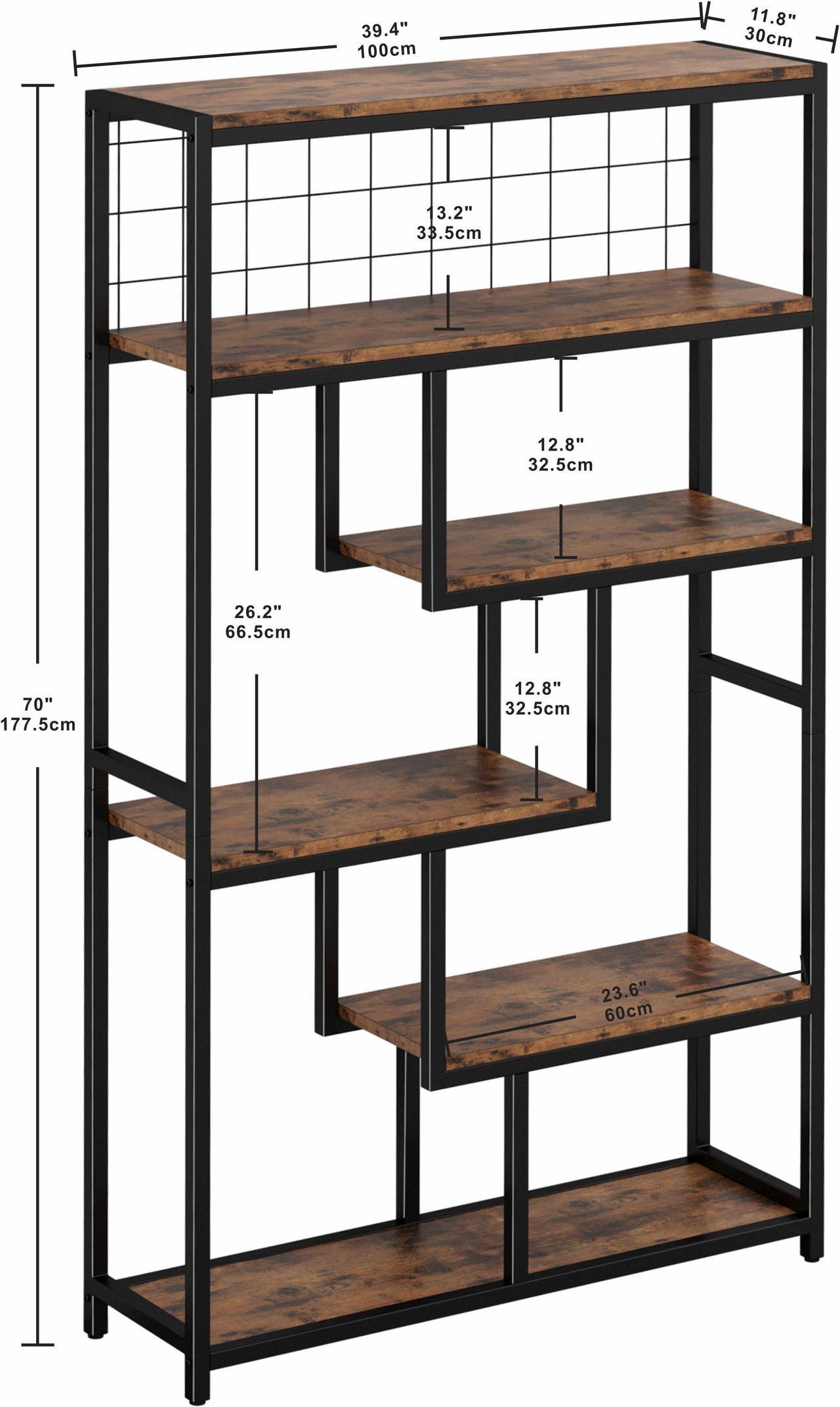 Alt view image 7 of 7 - IRONCK Bookshelves and Bookcases 6-Shelf Etagere Bookcase, Industrial Open Display Shelves Geometric Bookcase with Sturdy Metal Frame
