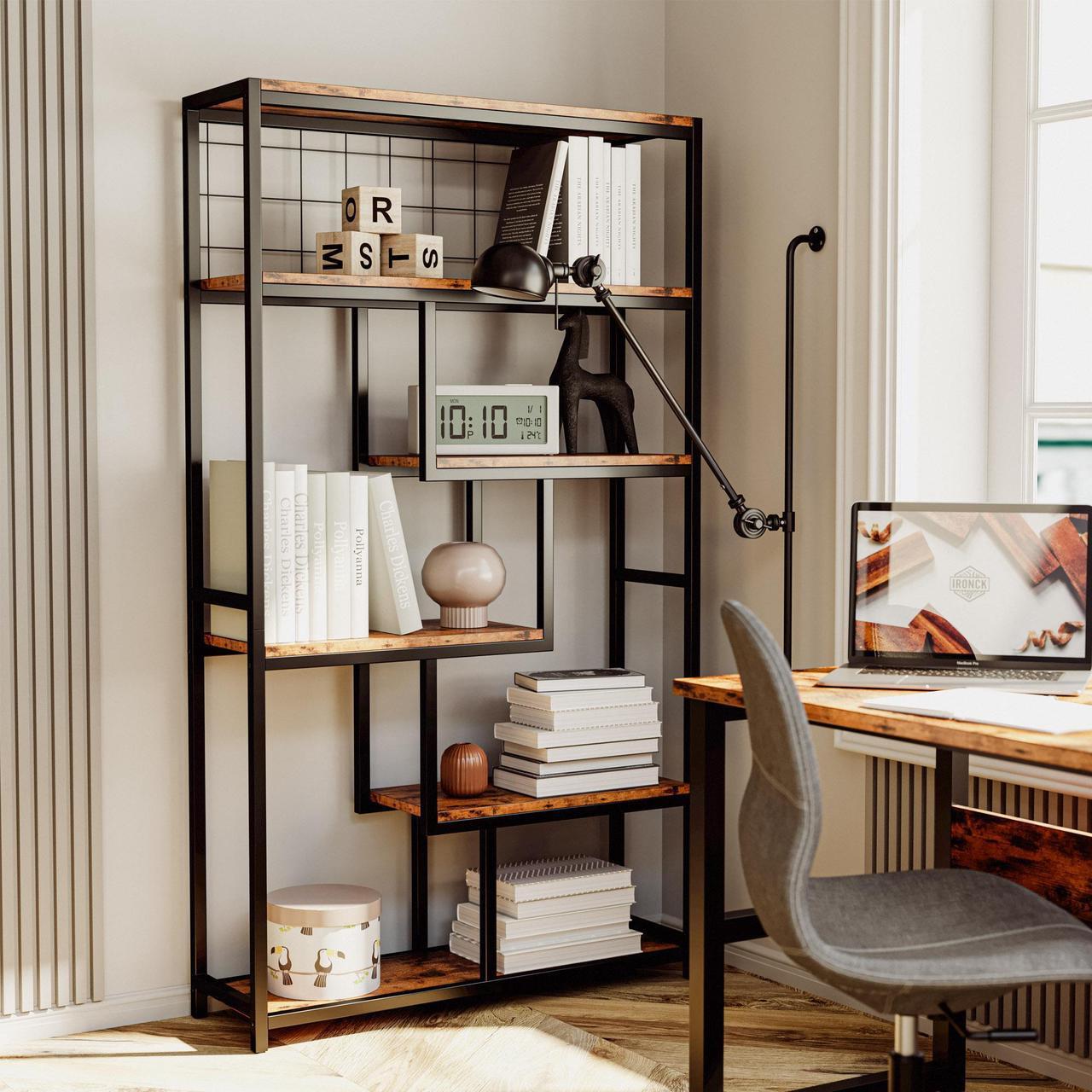 Alt view image 5 of 7 - IRONCK Bookshelves and Bookcases 6-Shelf Etagere Bookcase, Industrial Open Display Shelves Geometric Bookcase with Sturdy Metal Frame