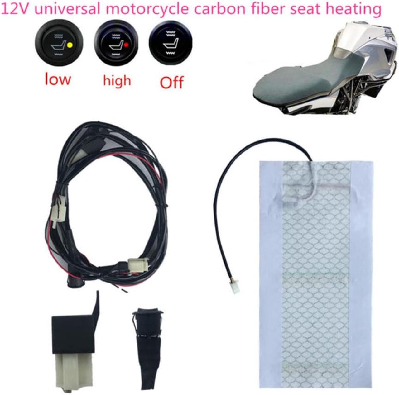 Acaigel DC 12V 25W Motorcycle Seat Carbon Fiber Heated Pad+Control Switch+Wiring Harness