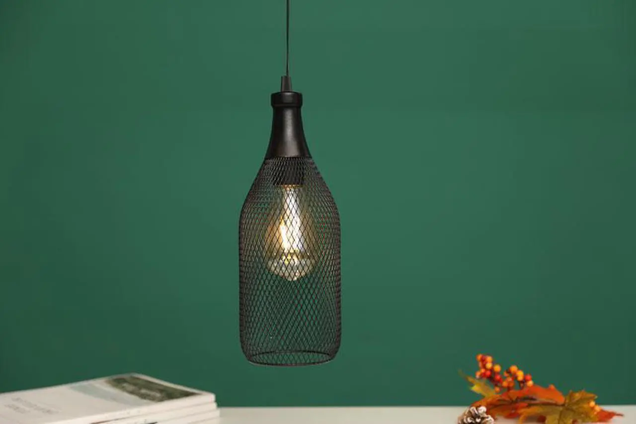 Alt view image 3 of 7 - JHY DESIGN Hanging Lamp Battery Powered Decorative Pendant Lamp Metal Cage Battery Lamp with 6 Hours Timer for Bar Bedroom Garden Bars Parties Patio Indoor Outdoor Living Room(Wine Bottle Shaped)