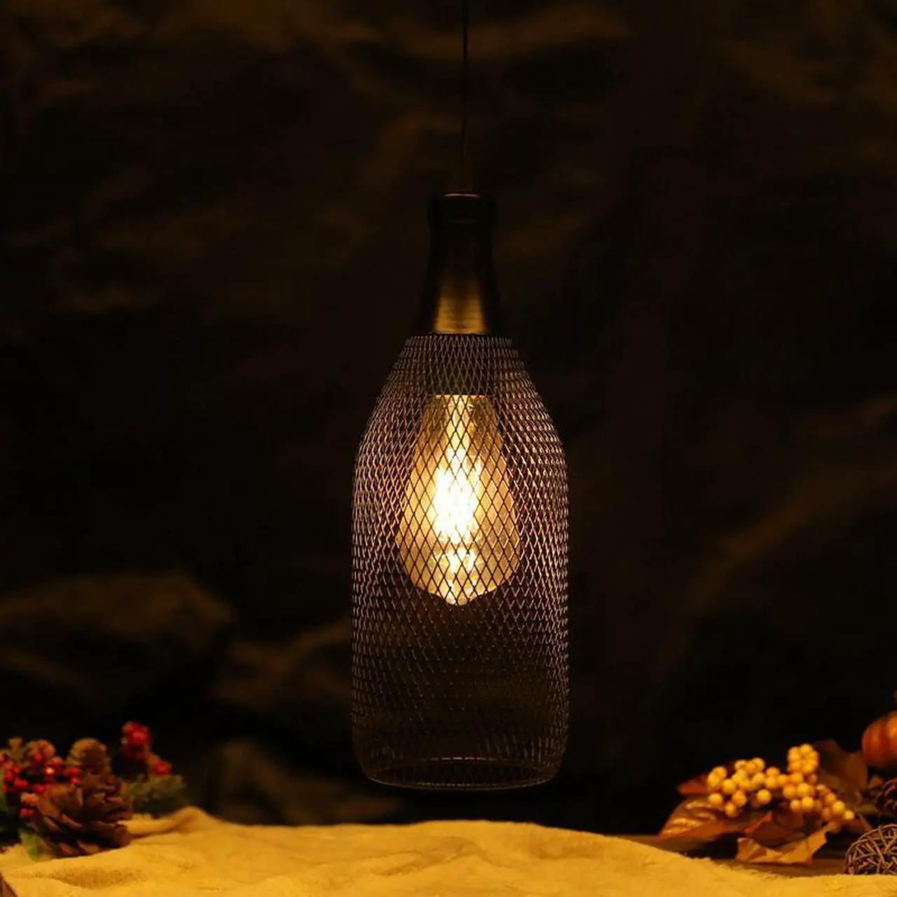 Alt view image 2 of 7 - JHY DESIGN Hanging Lamp Battery Powered Decorative Pendant Lamp Metal Cage Battery Lamp with 6 Hours Timer for Bar Bedroom Garden Bars Parties Patio Indoor Outdoor Living Room(Wine Bottle Shaped)