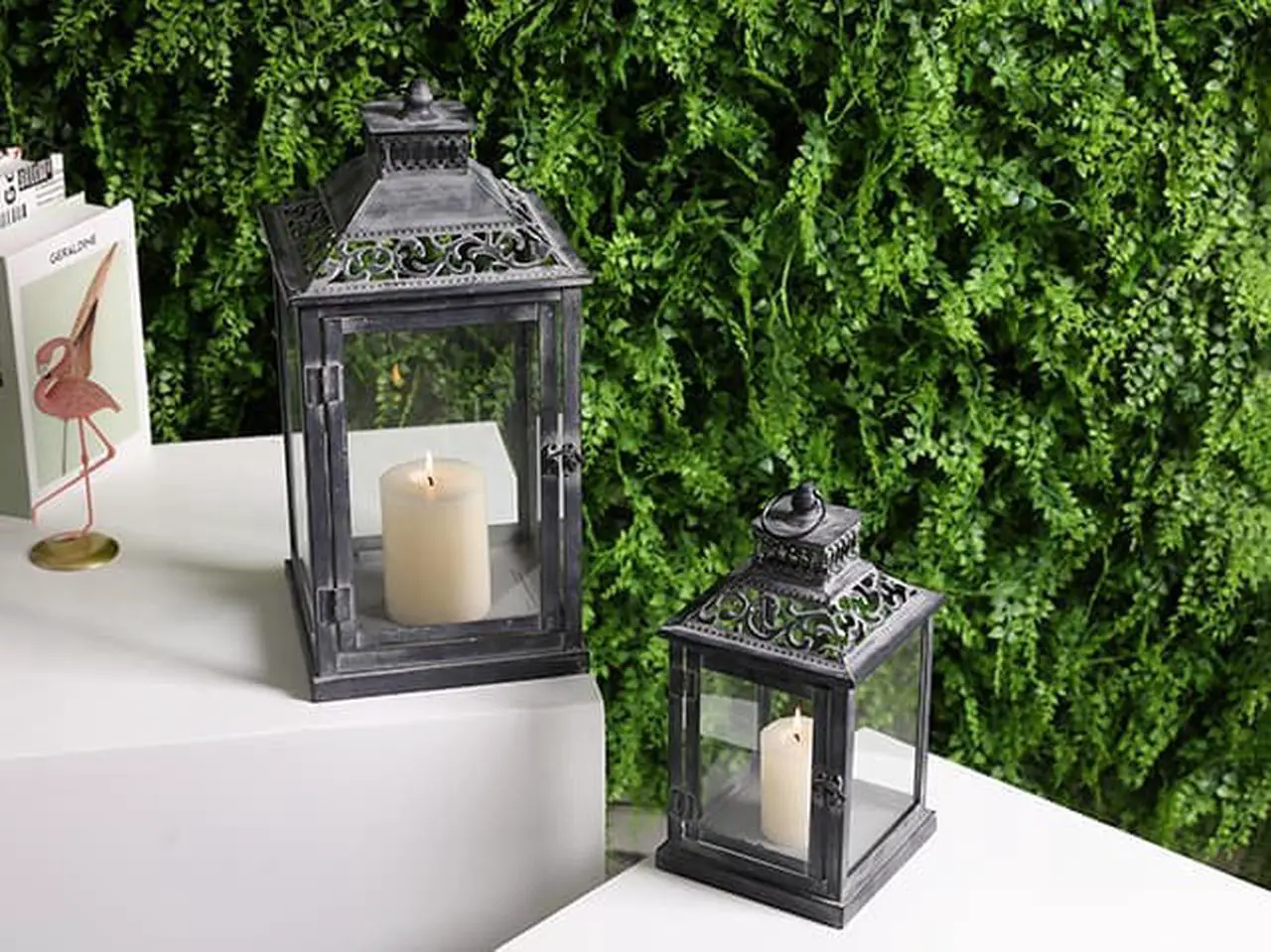 Alt view image 3 of 6 - JHY DESIGN Set of 2 Antique Grey Brush Decorative Lanterns Metal Candle Lanterns for Indoor Outdoor Events Paritie and Weddings Vintage Style Hanging Lantern(with Glass)