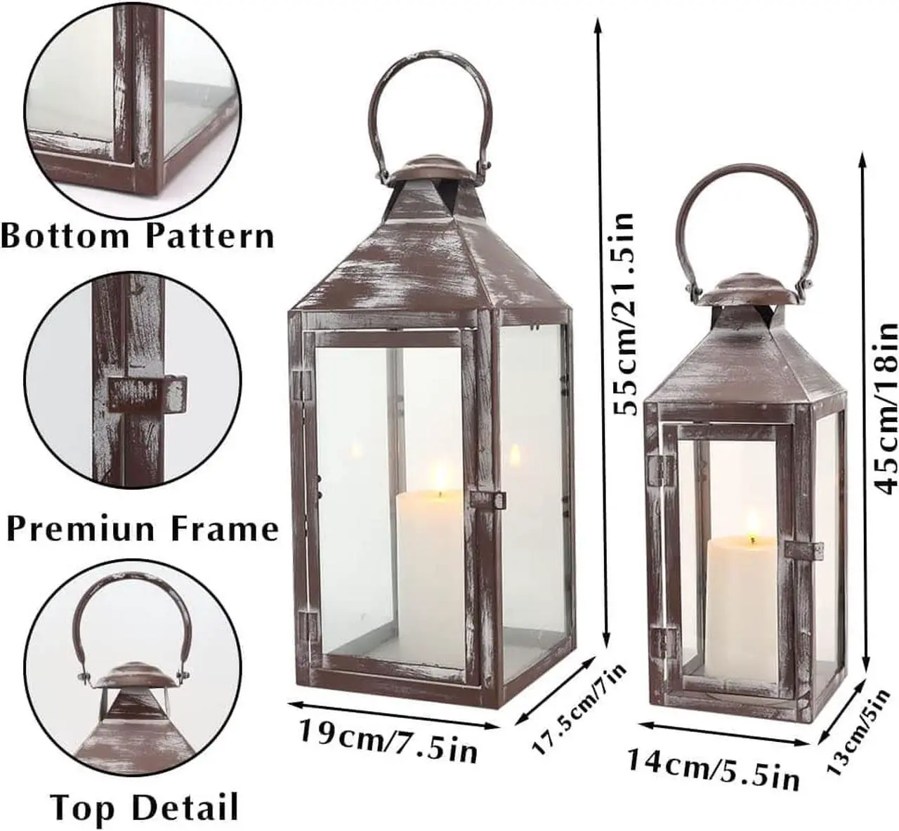 Alt view image 2 of 6 - JHY DESIGN Set of 2 Antique Grey Brush Decorative Lanterns 17.5inch&13.5inch Metal Candle Lanterns for Indoor Outdoor Events Paritie and Weddings Vintage Style Hanging Lantern