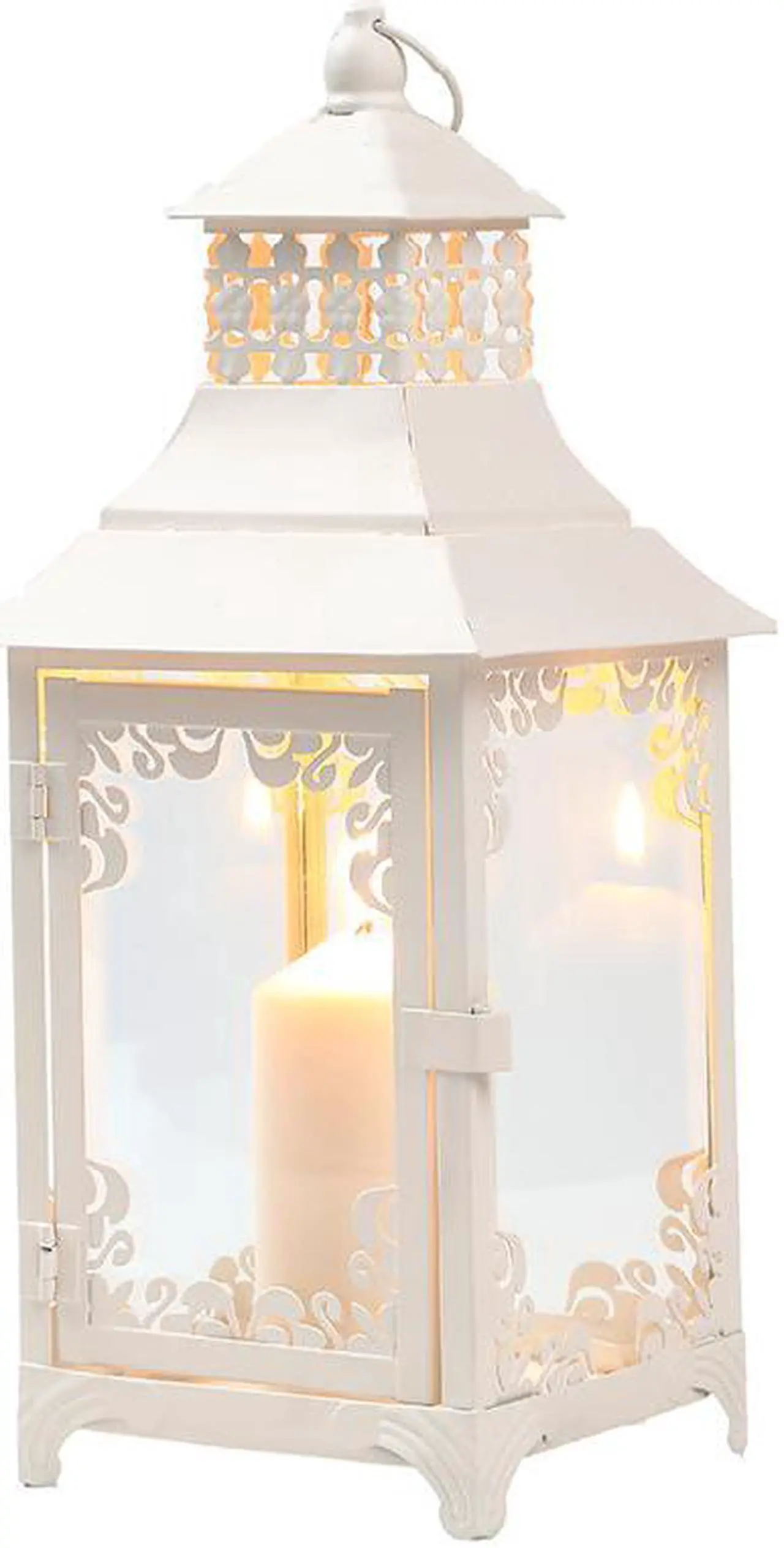 Alt view image 6 of 7 - JHY DESIGN Decorative Candle Lantern 14.5''High Vintage Style Hanging Lantern Metal Candleholder for Indoor Outdoor Events Parities and WeddingsWhite