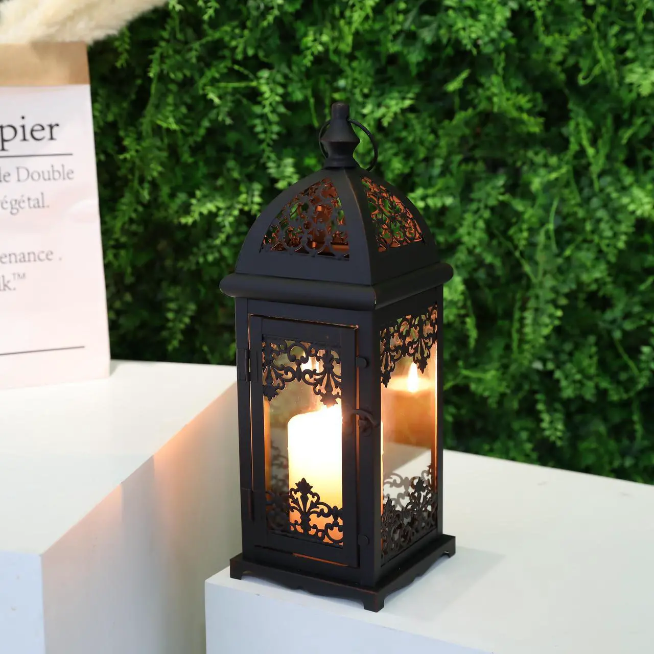 Alt view image 4 of 6 - JHY DESIGN Decorative Candle Lantern 15''High Metal Candle Lanterns Vintage Style Hanging Lantern for Indoor Outdoor Events Parities Weddings(Black with Red Brush)