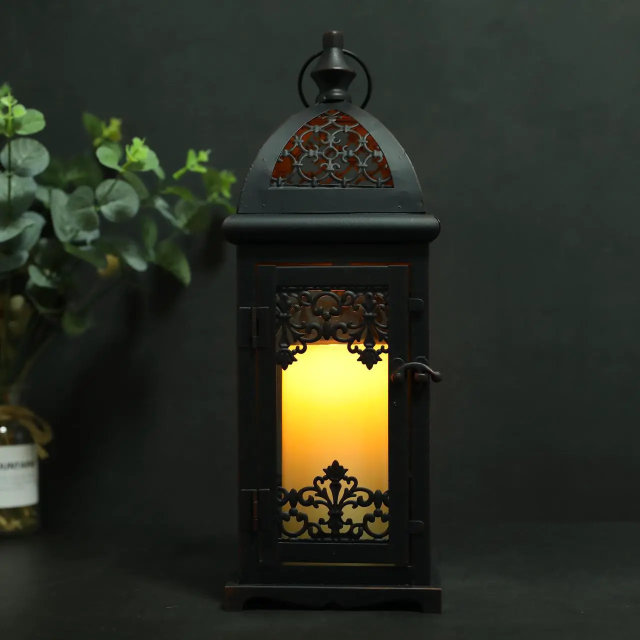 Alt view image 3 of 6 - JHY DESIGN Decorative Candle Lantern 15''High Metal Candle Lanterns Vintage Style Hanging Lantern for Indoor Outdoor Events Parities Weddings(Black with Red Brush)