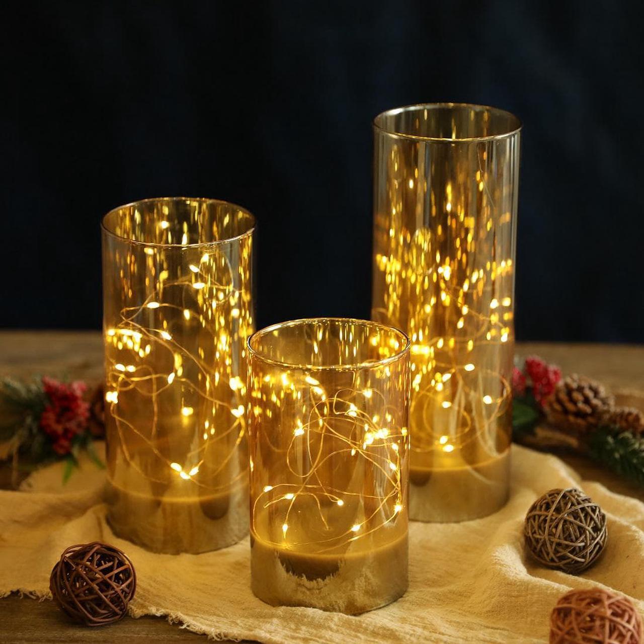Alt view image 5 of 6 - JHY DESIGN Set of 3 Battery Table Lamp 6/8/10inch High Glass Decorative Lights with Fairy String Lights Battery Powered 8-Key Remote Control for Home Party Wedding Indoor Outdoor (Champagne Plated)